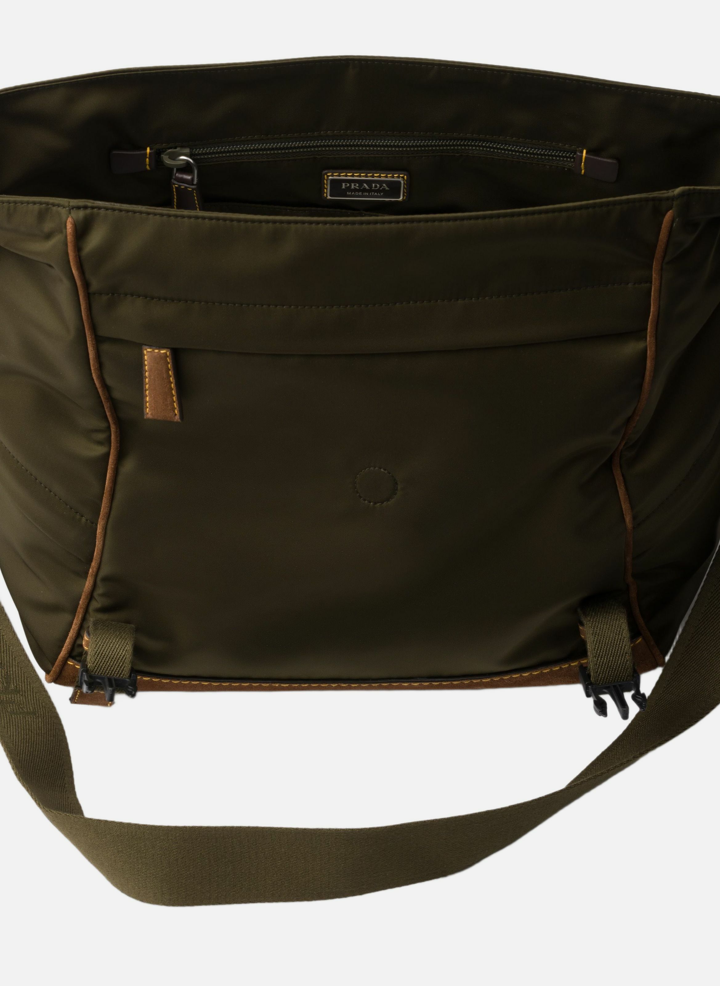 Grand sac porté épaule en re-nylon et veau velours PRADA Vert