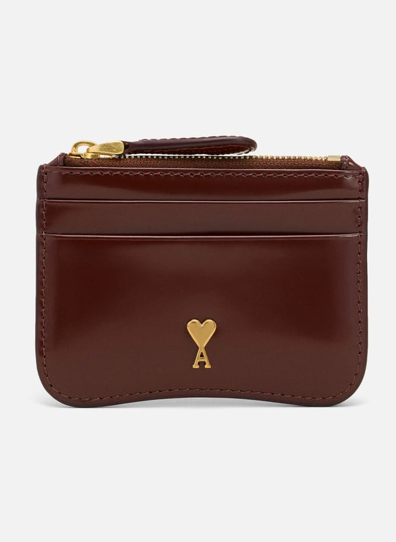 Porte cartes zippé paris paris en cuir glacé unisexe Rouge by AMI PARIS AMI PARIS Porte cartes zippé paris paris en cuir glacé unisexe Rouge