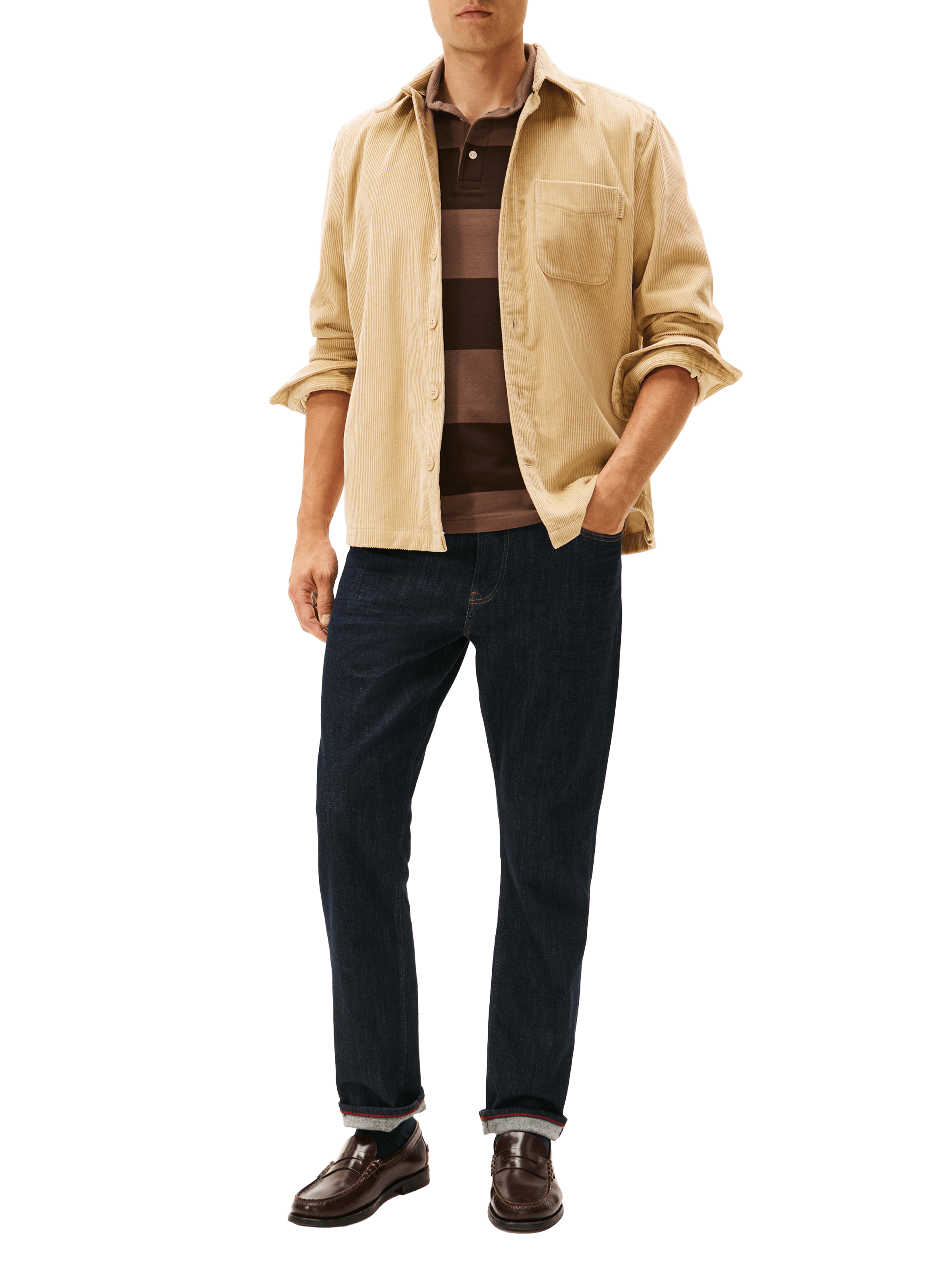 Chemise col classique manches contrastantes en coton TOMMY HILFIGER Beige