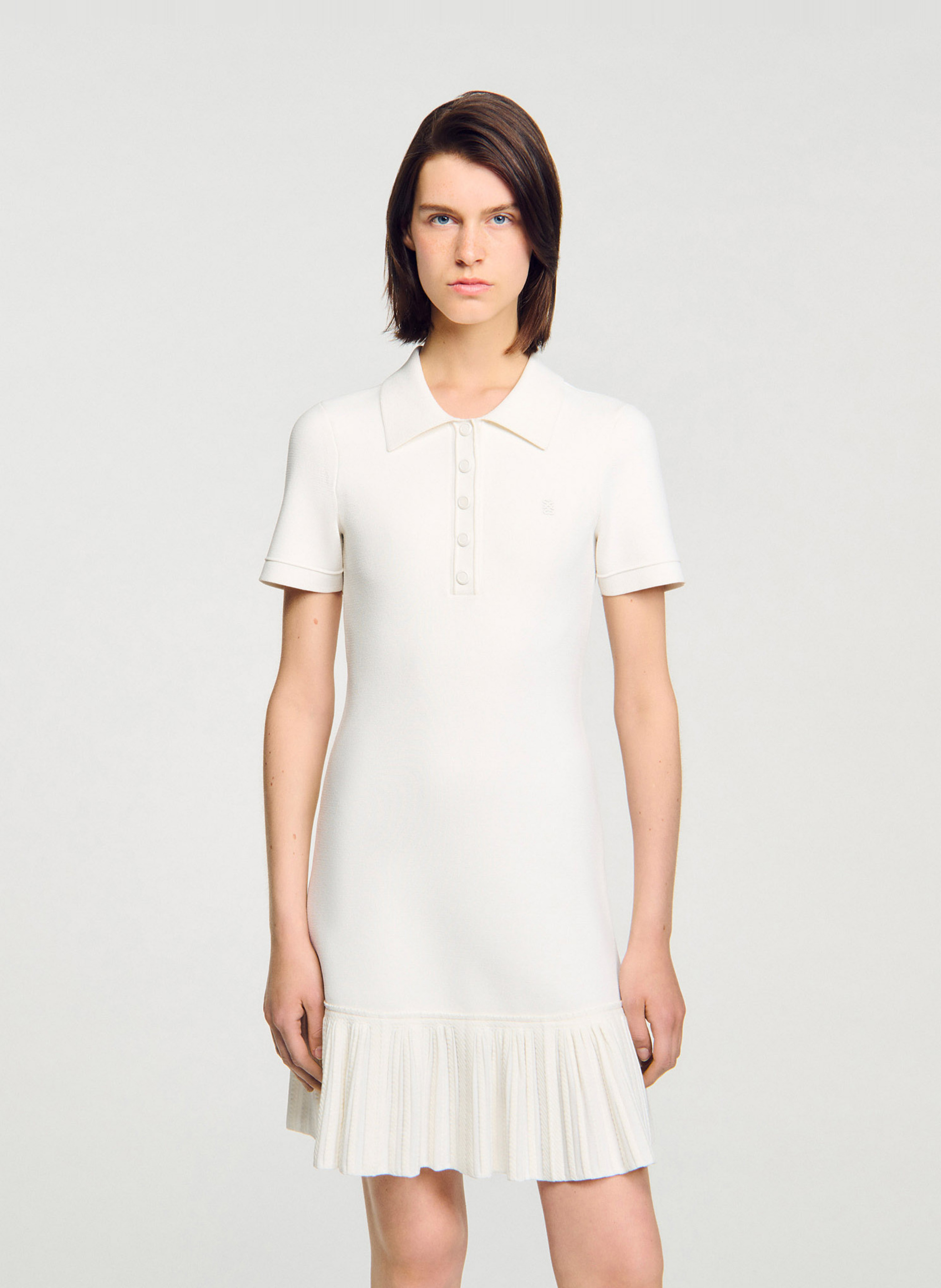 Robe courte col polo SANDRO Blanc
