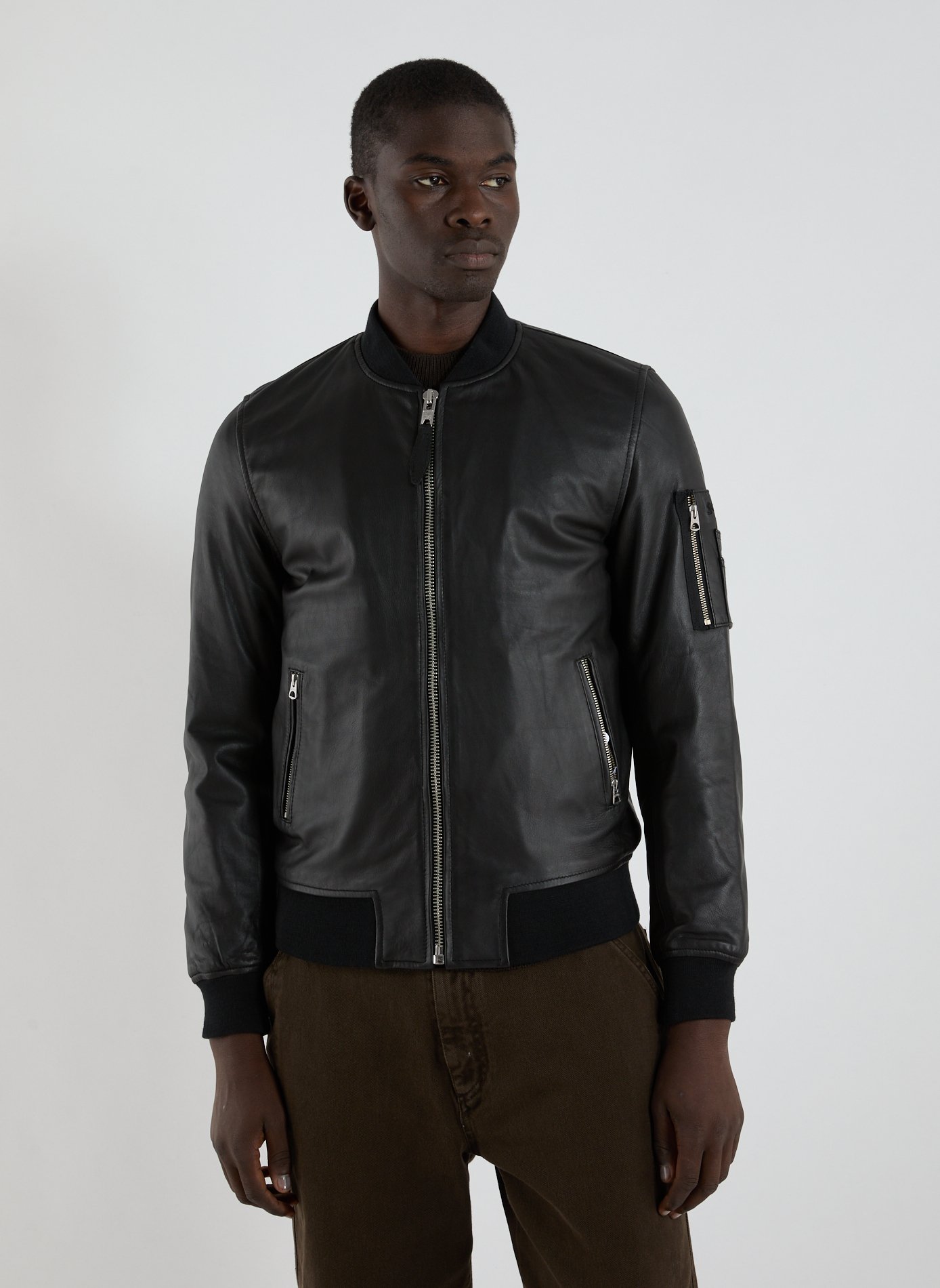 Veste droite en cuir d'agneau SCHOTT Noir