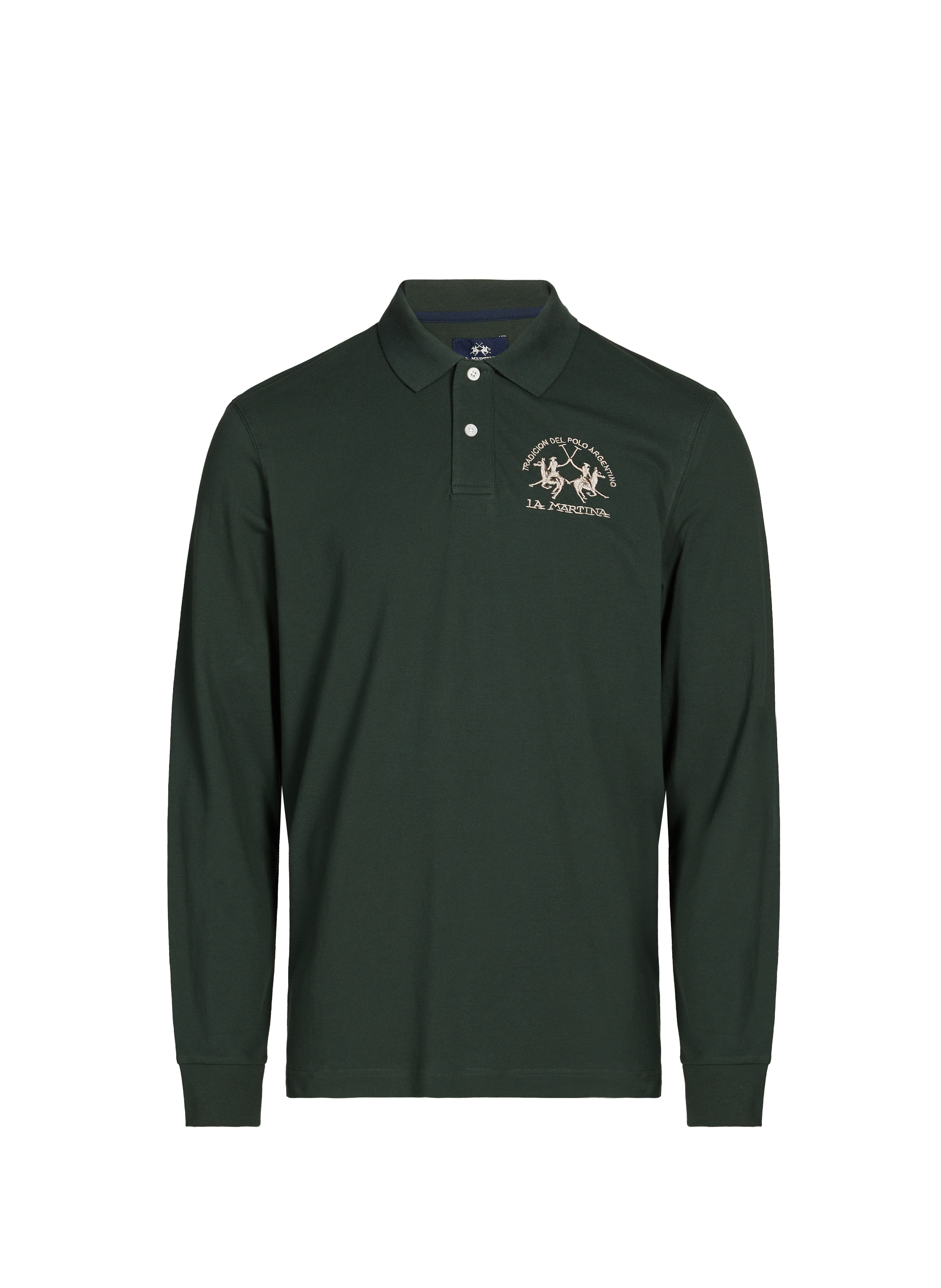 LA MARTINA Long-sleeved polo shirt in blended cotton Green