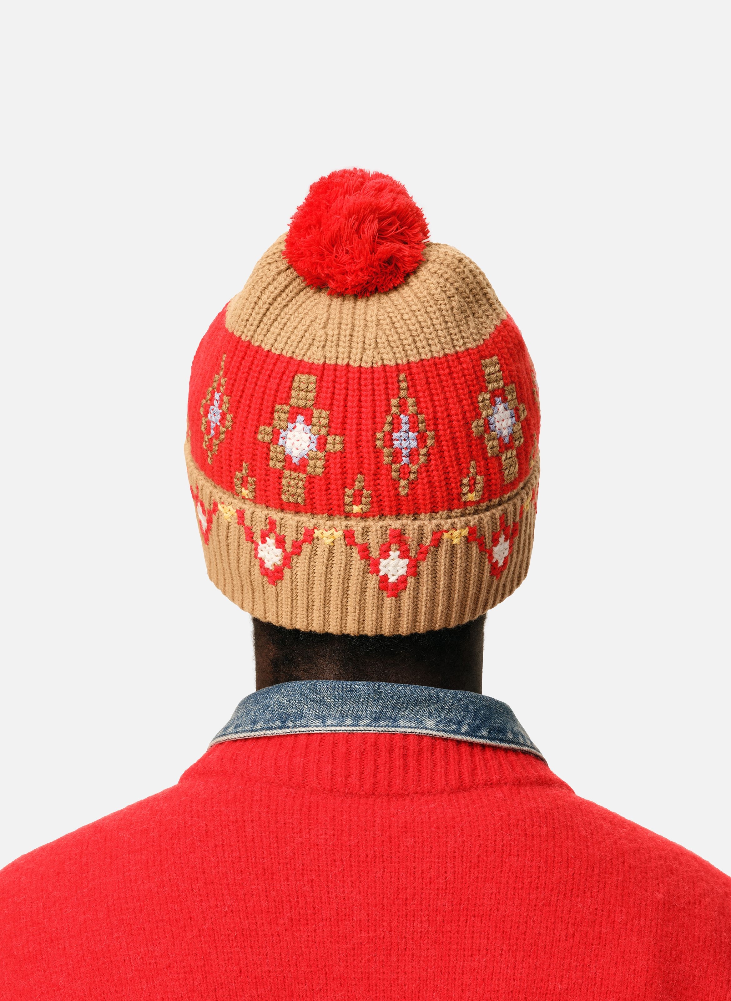 Bonnet point de croix en laine unisexe AMI PARIS Marron