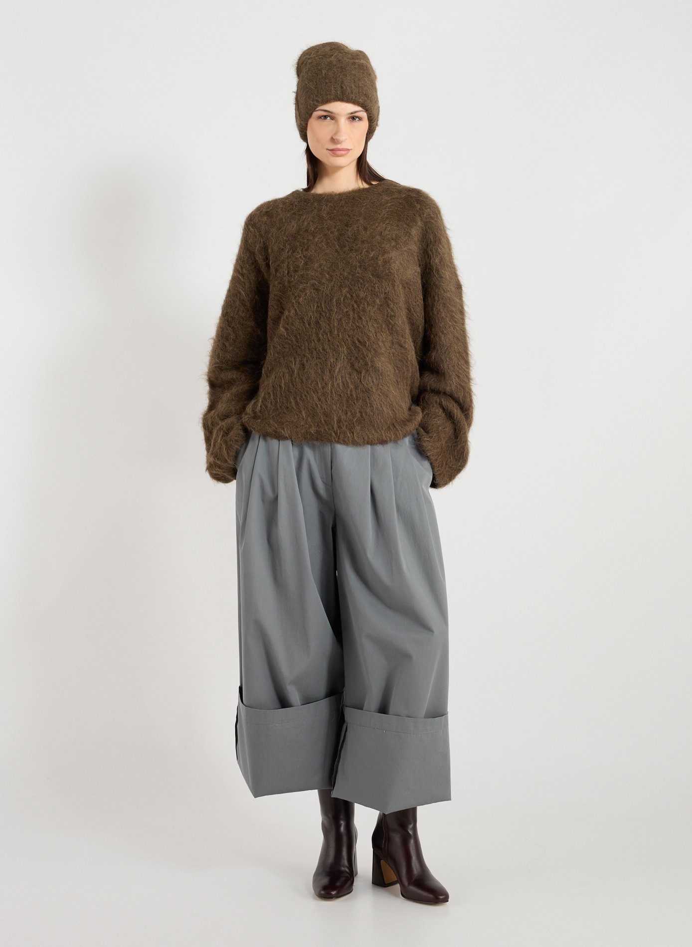 Straight round-neck sweater in blended alpaca wool TOTEME Grey