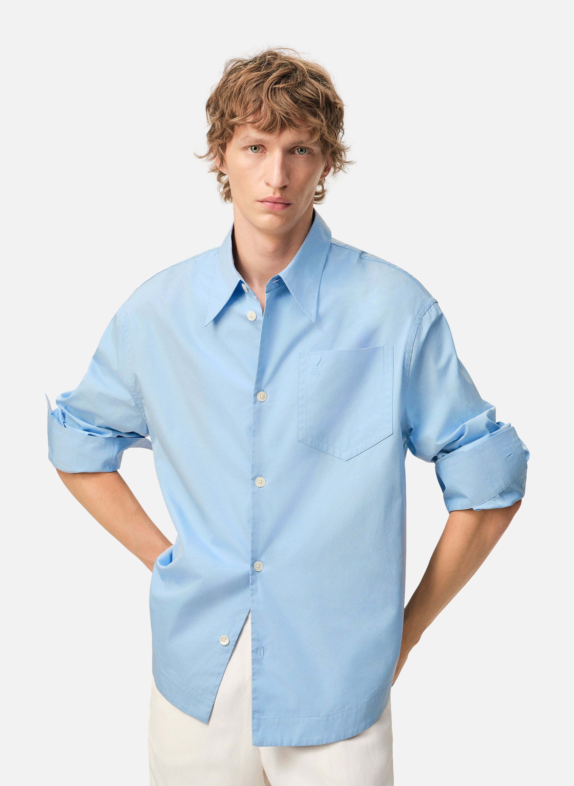 Chemise large col en pointe ami de coeur unisexe en coton AMI PARIS Bleu