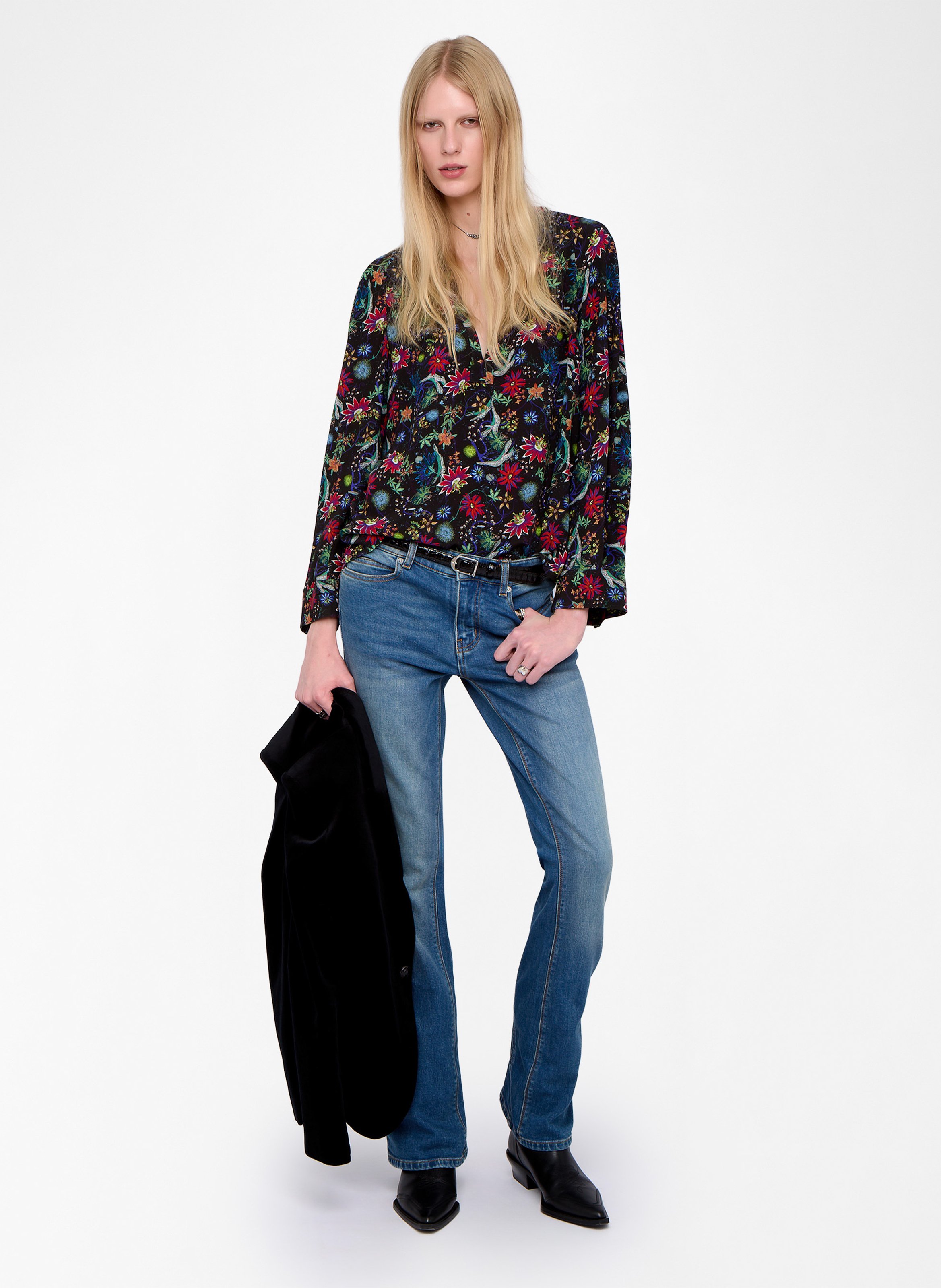 Top col v manches longues fleuri torny ZADIG&VOLTAIRE Bleu