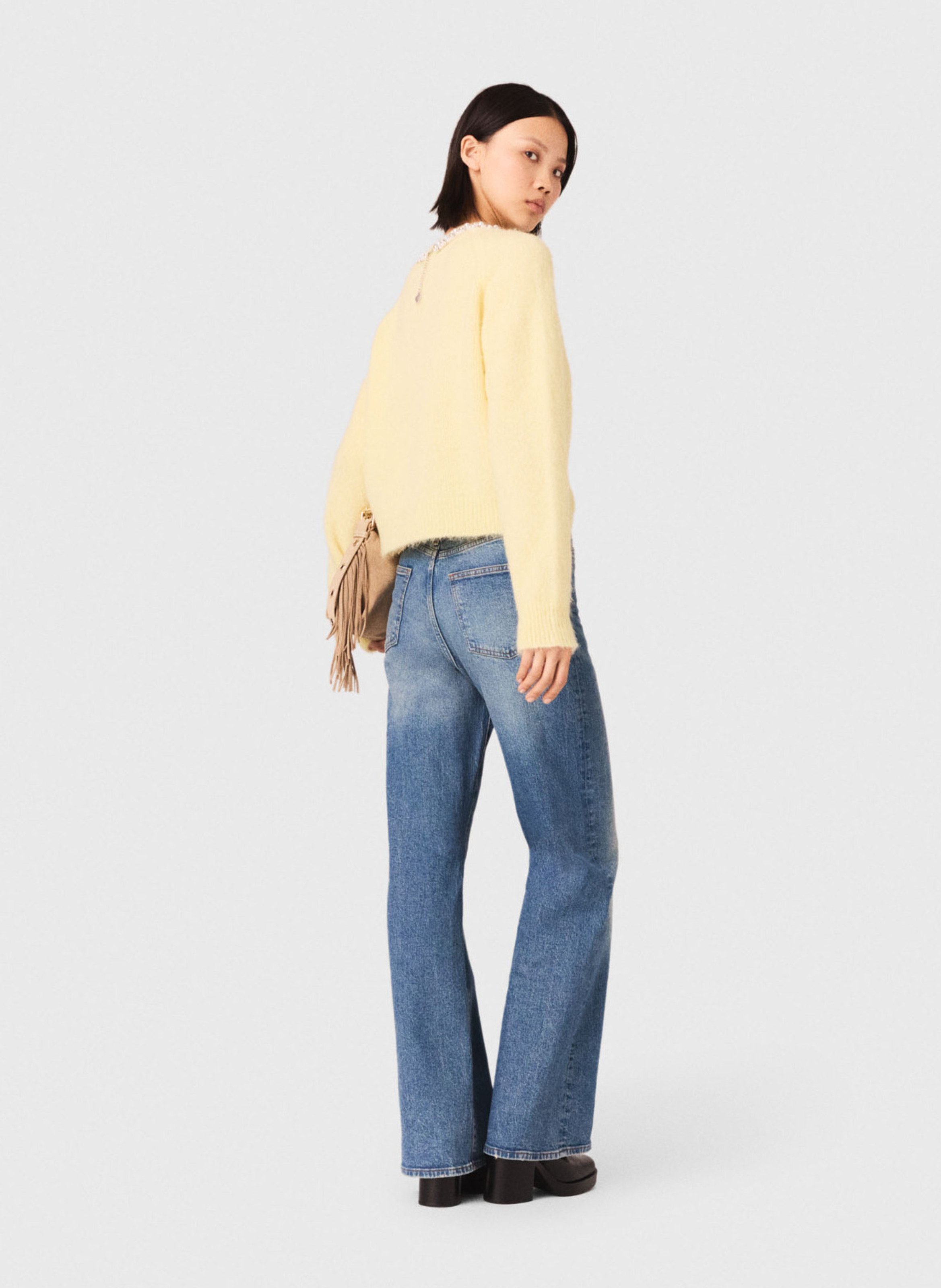 Jean large en denim de coton MAJE Bleu