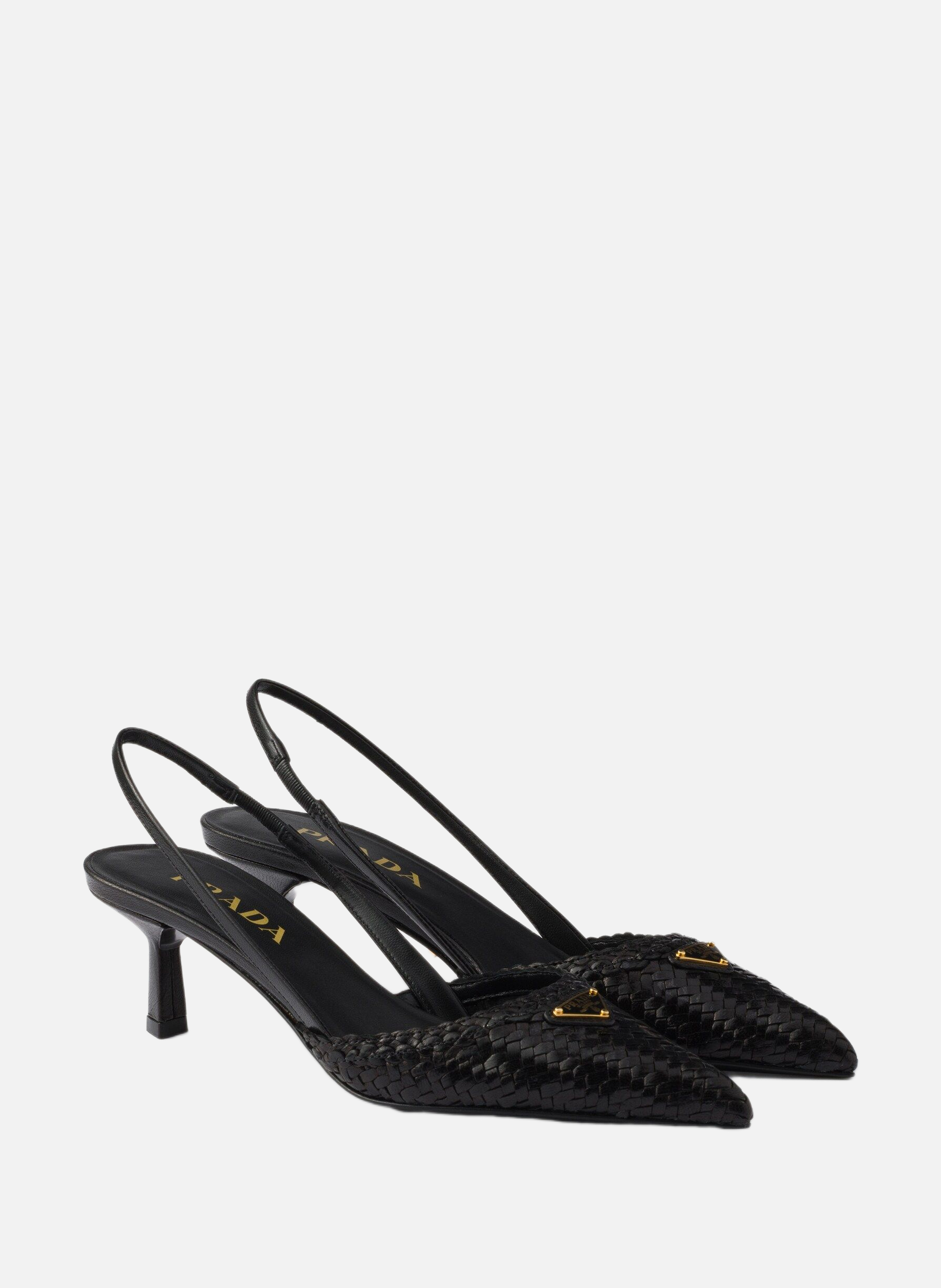 Escarpins à bride arrière en cuir tressé PRADA Noir