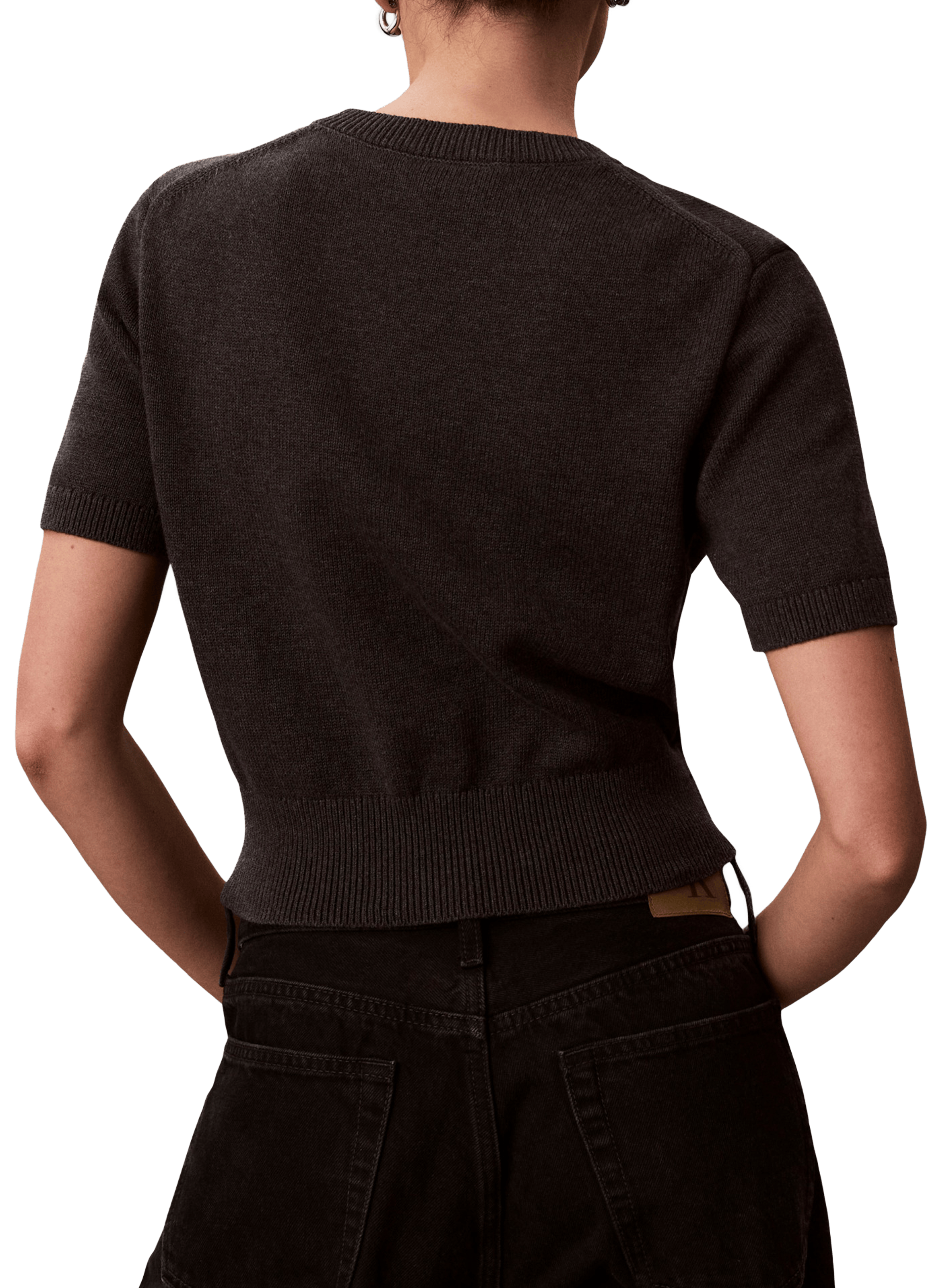 Pull manches courtes à logo en coton CALVIN KLEIN Gris