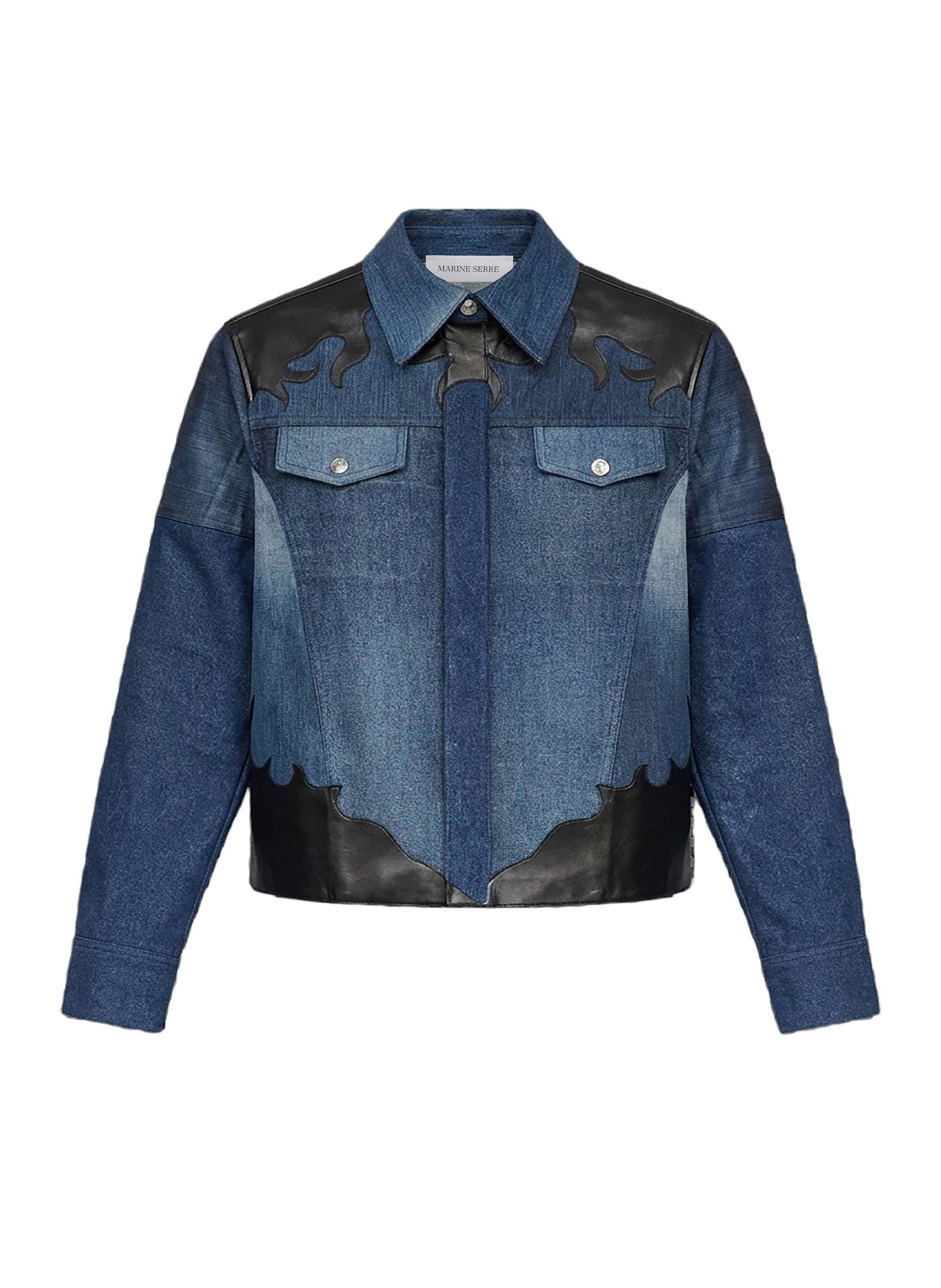 Upcycled denimjas met leren patches unisex MARINE SERRE Blauw