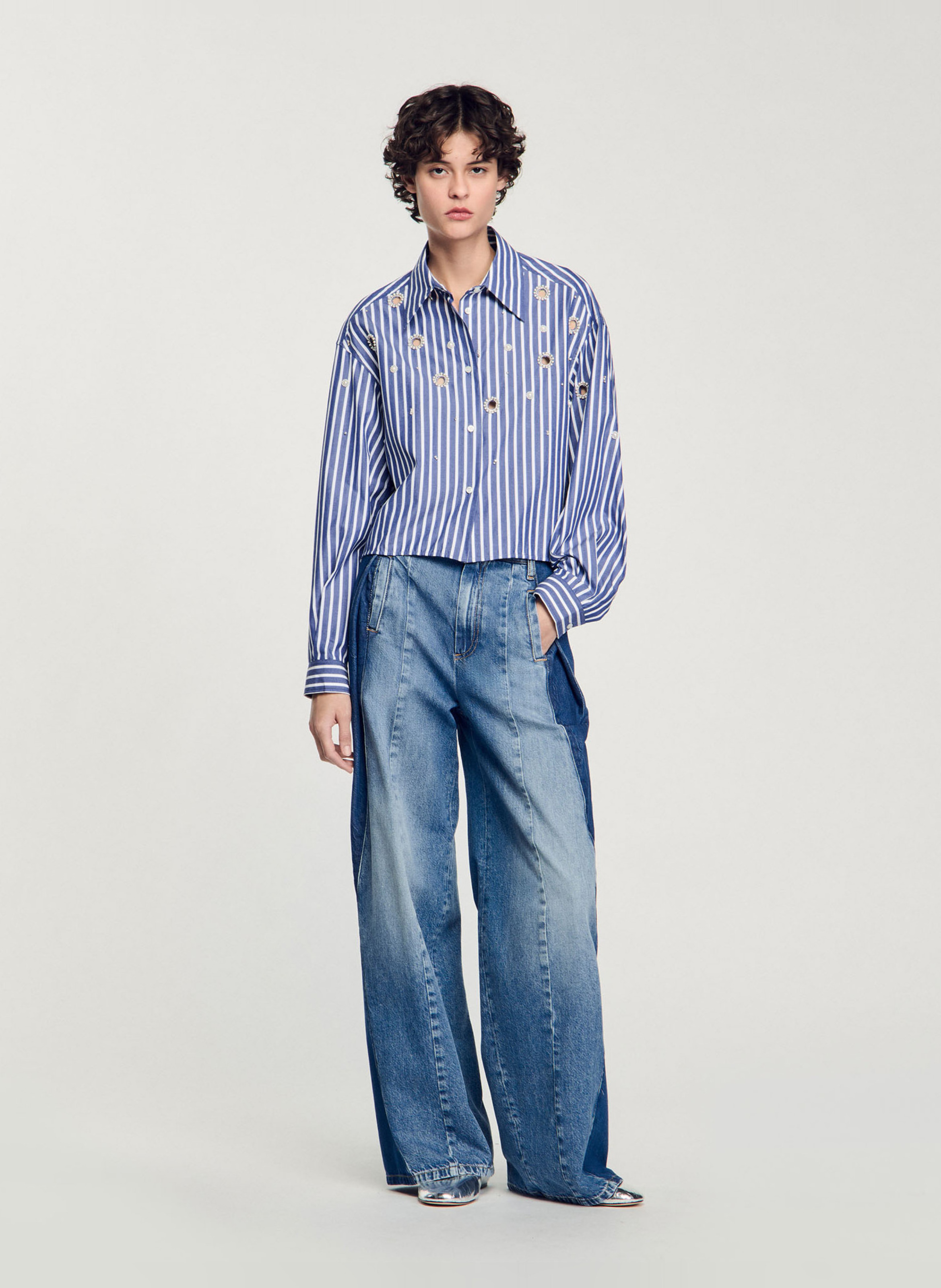 Chemise droite col classique en coton SANDRO Bleu