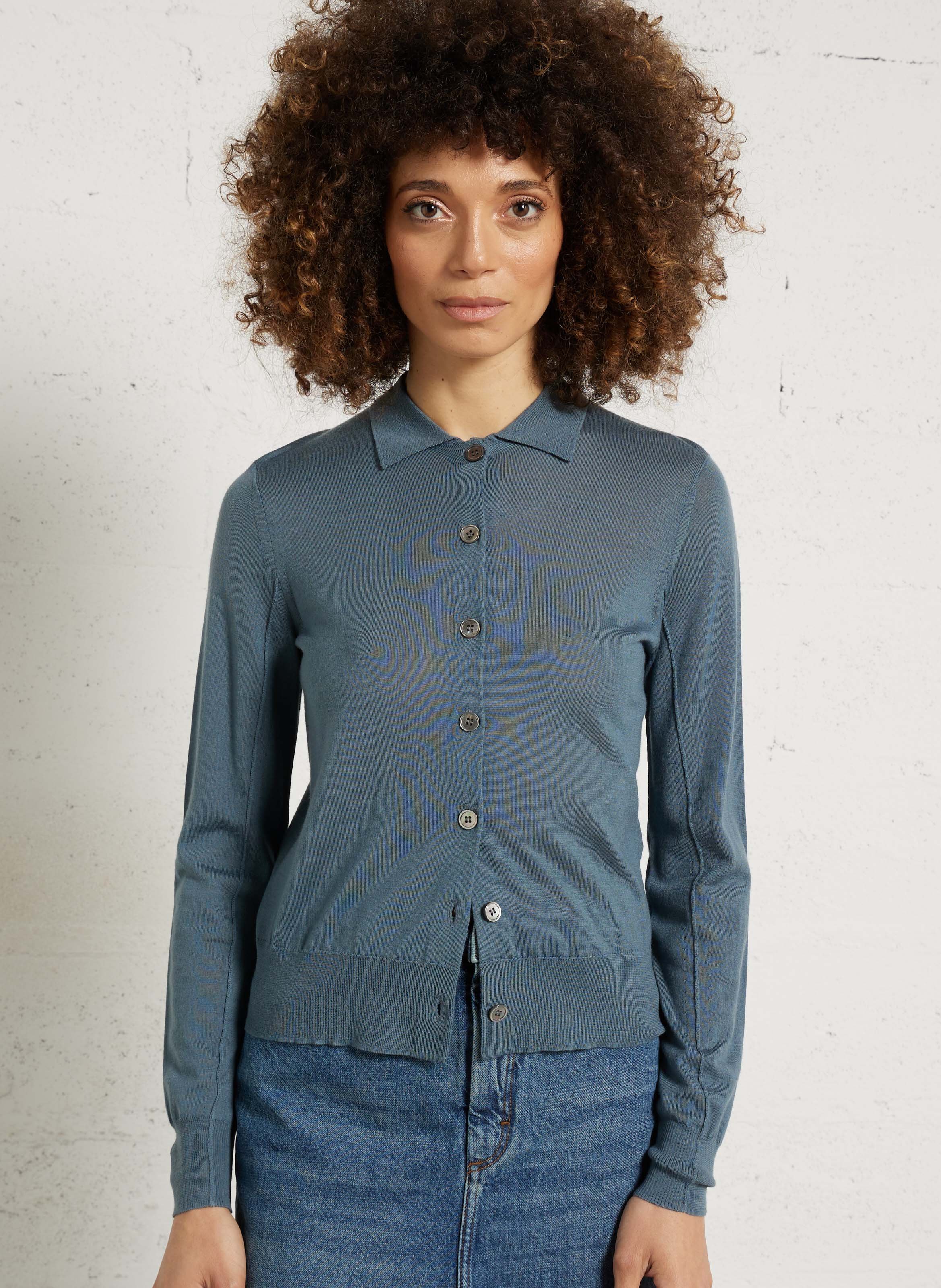 Gilet droit col classique en laine mérinos hailey SOEUR Bleu