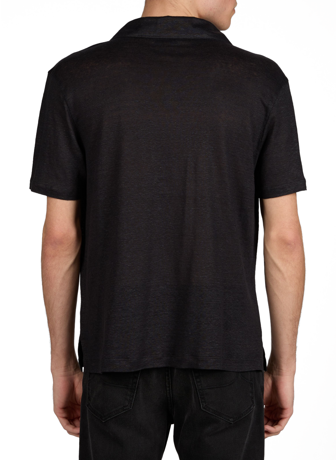 Polo uni à manches courtes en lin OFFICINE GENERALE Noir
