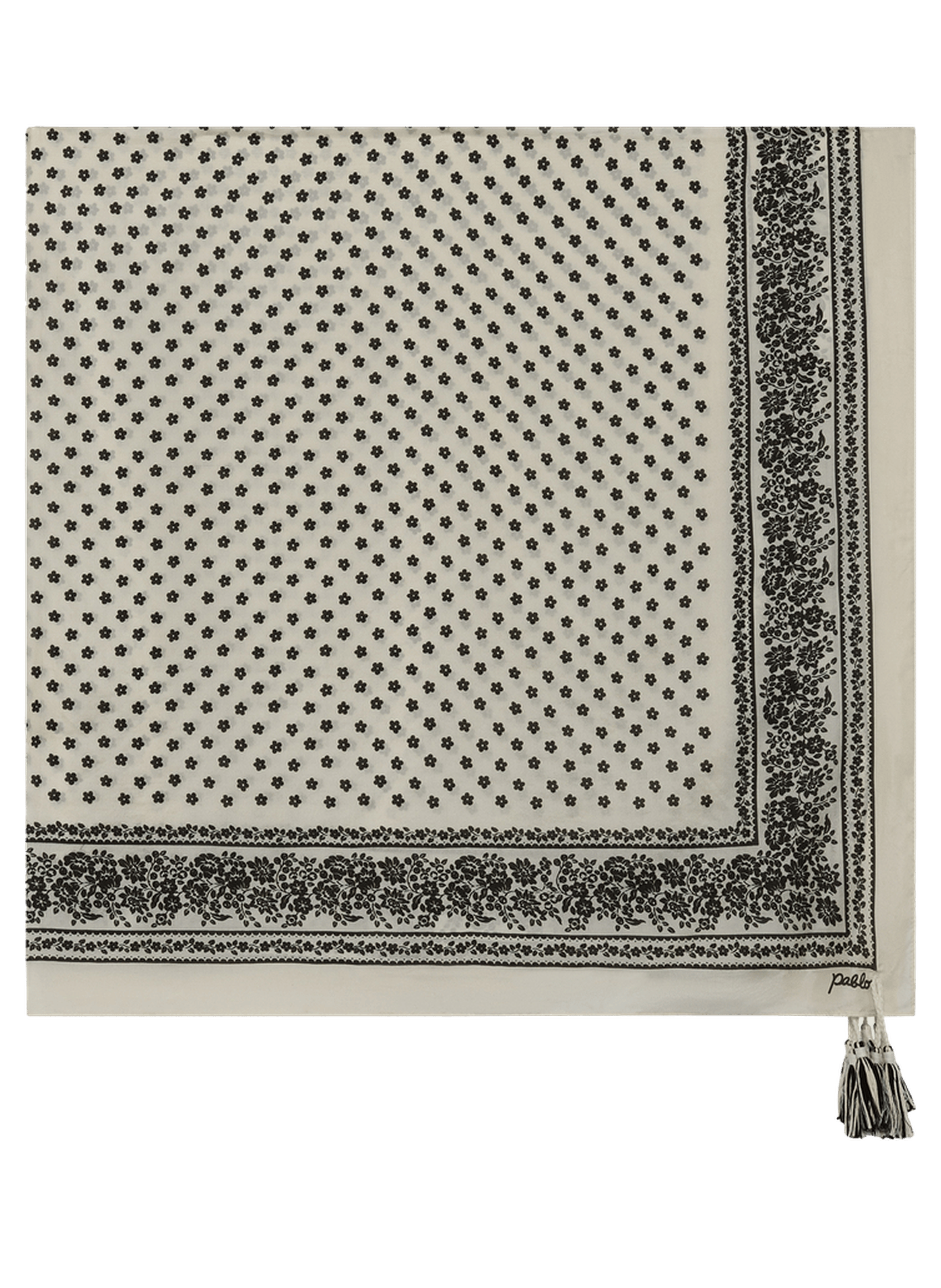 Carré imprimé en soie à pompons - fatiha PABLO Noir