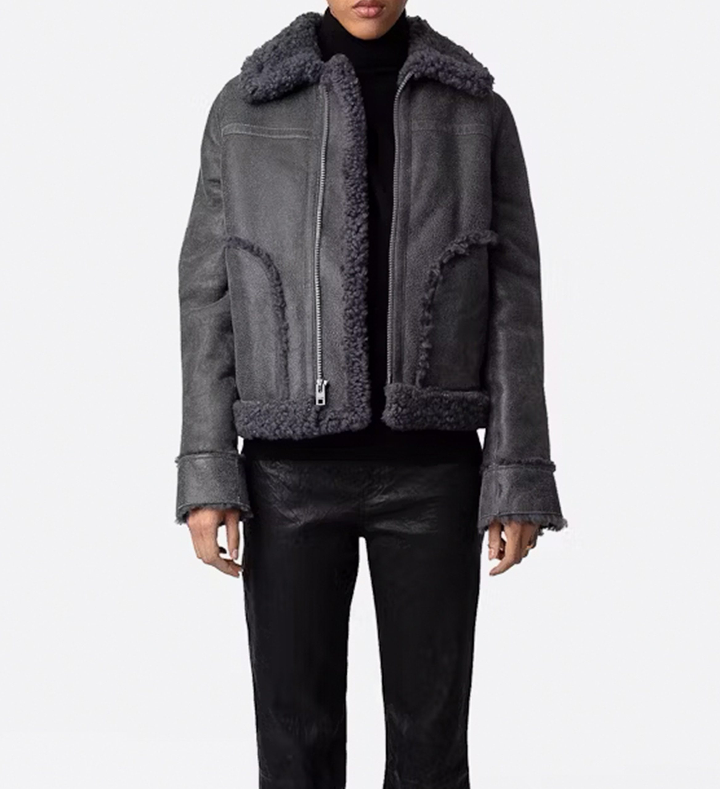 Kady aged leather aviator jacket ZADIG&VOLTAIRE Grey