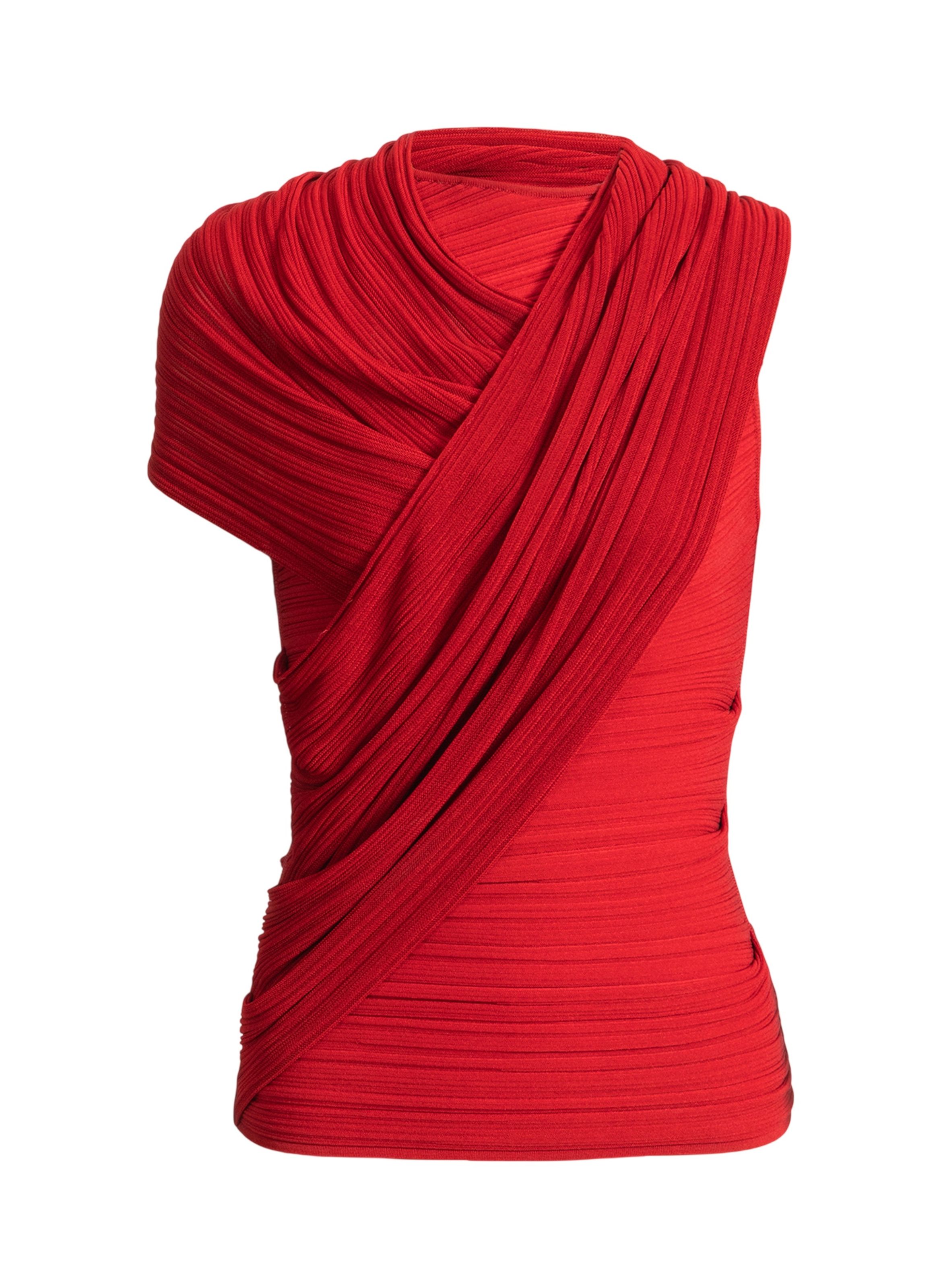 Top sans manches asymétrique en viscose BALMAIN Rouge