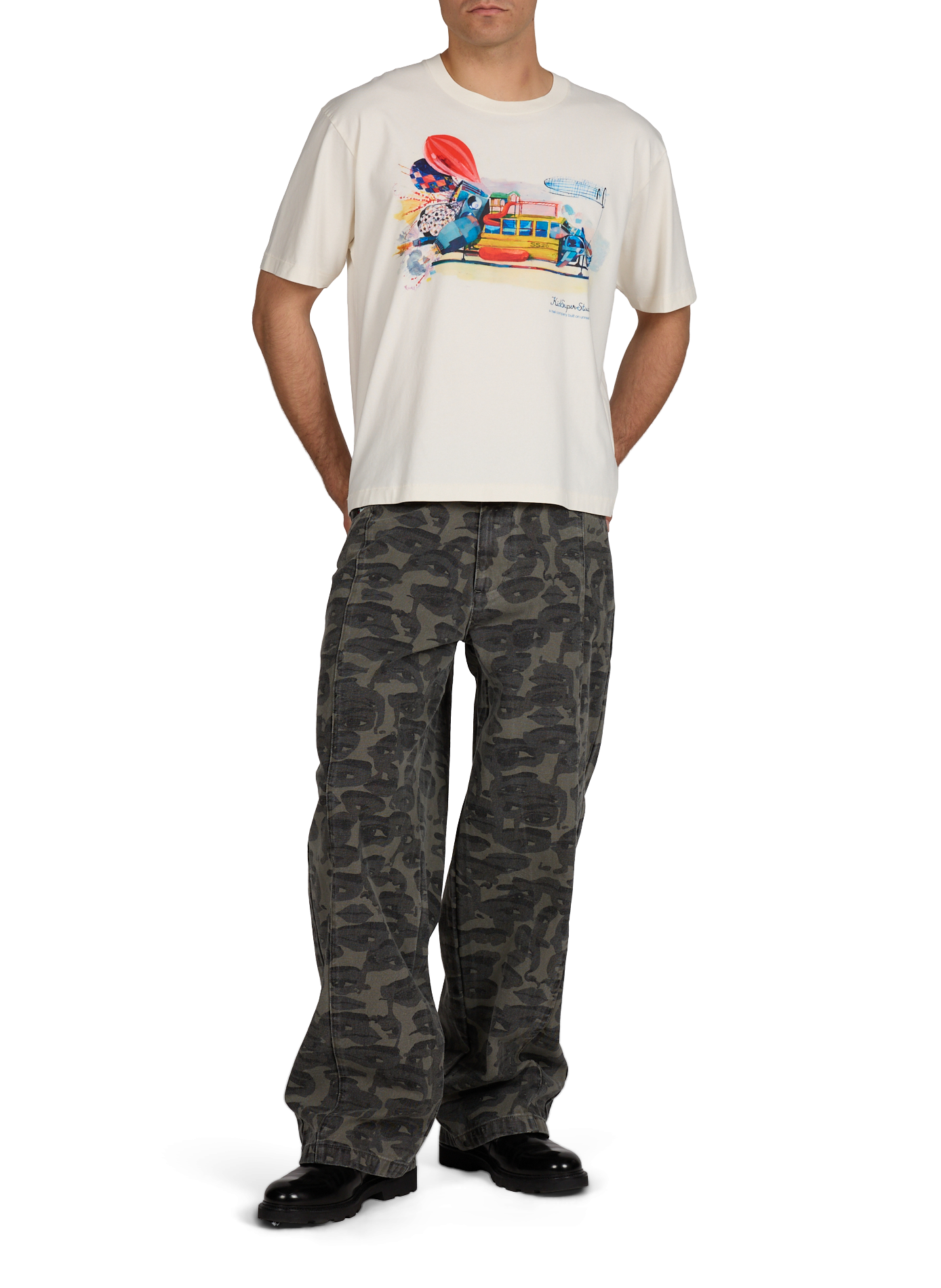 T-shirt imprimé à col rond en coton KIDSUPER Beige