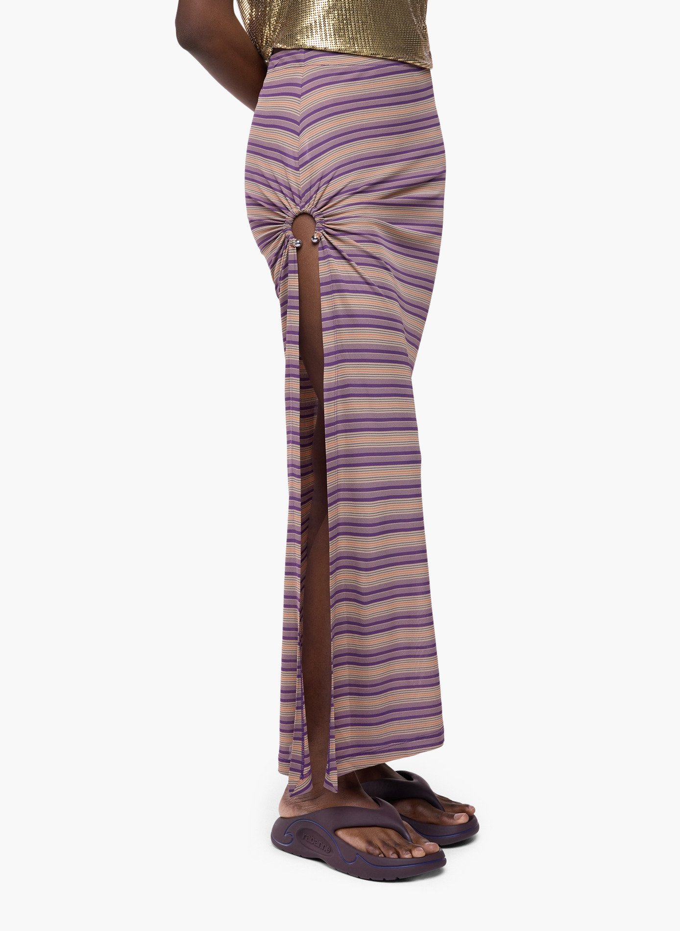 Longue jupe piercing en jersey viscose rayé RABANNE Violet