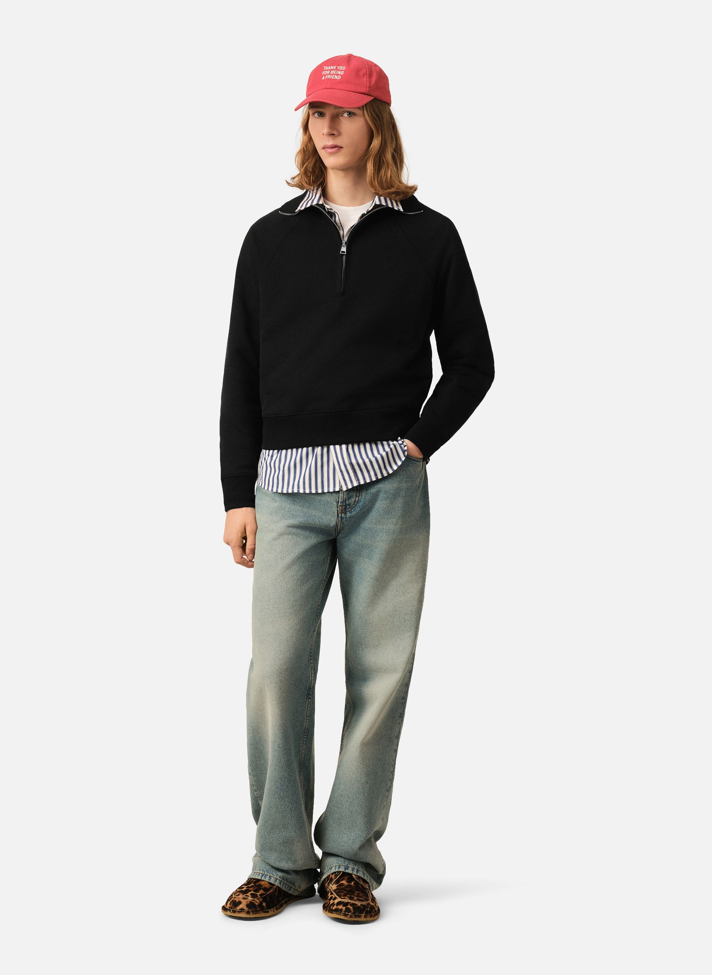Sweatshirt zippé unisexe en coton ami de coeur embossé AMI PARIS Noir