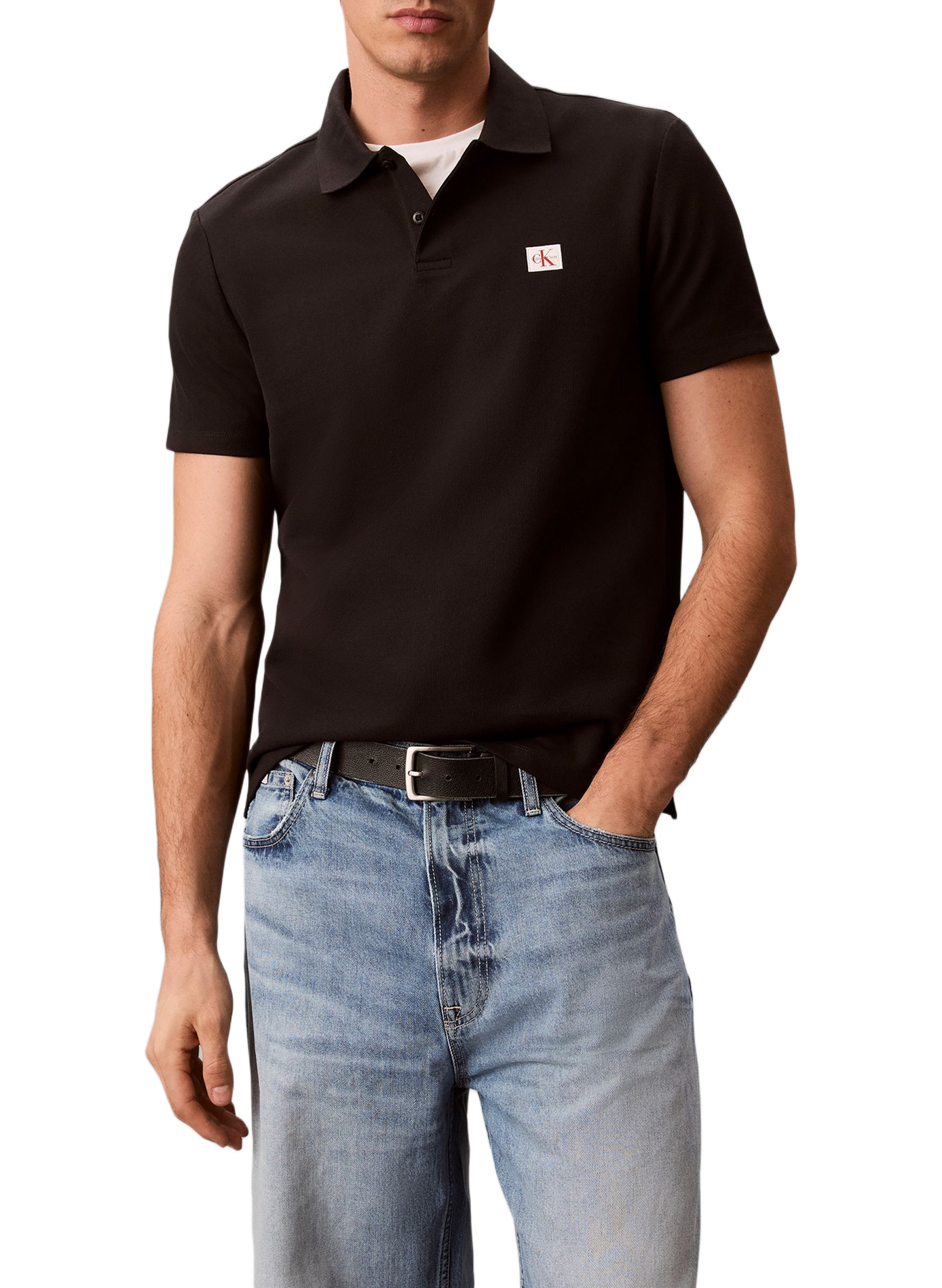 Ribbed logo cotton blend polo CALVIN KLEIN Black