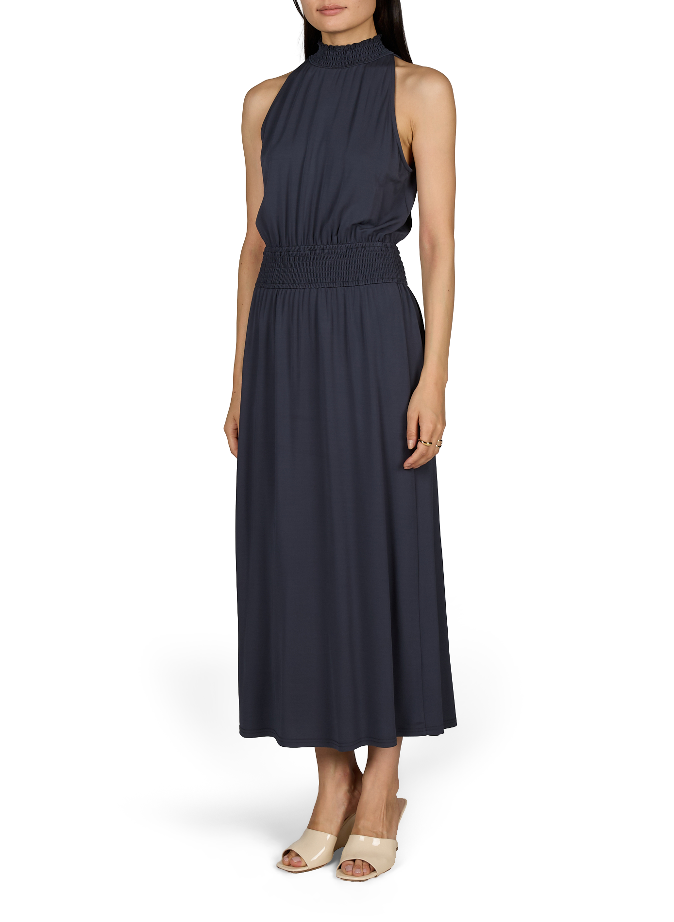 Flared dress with smocked waist SAMSOE SAMSOE Blue