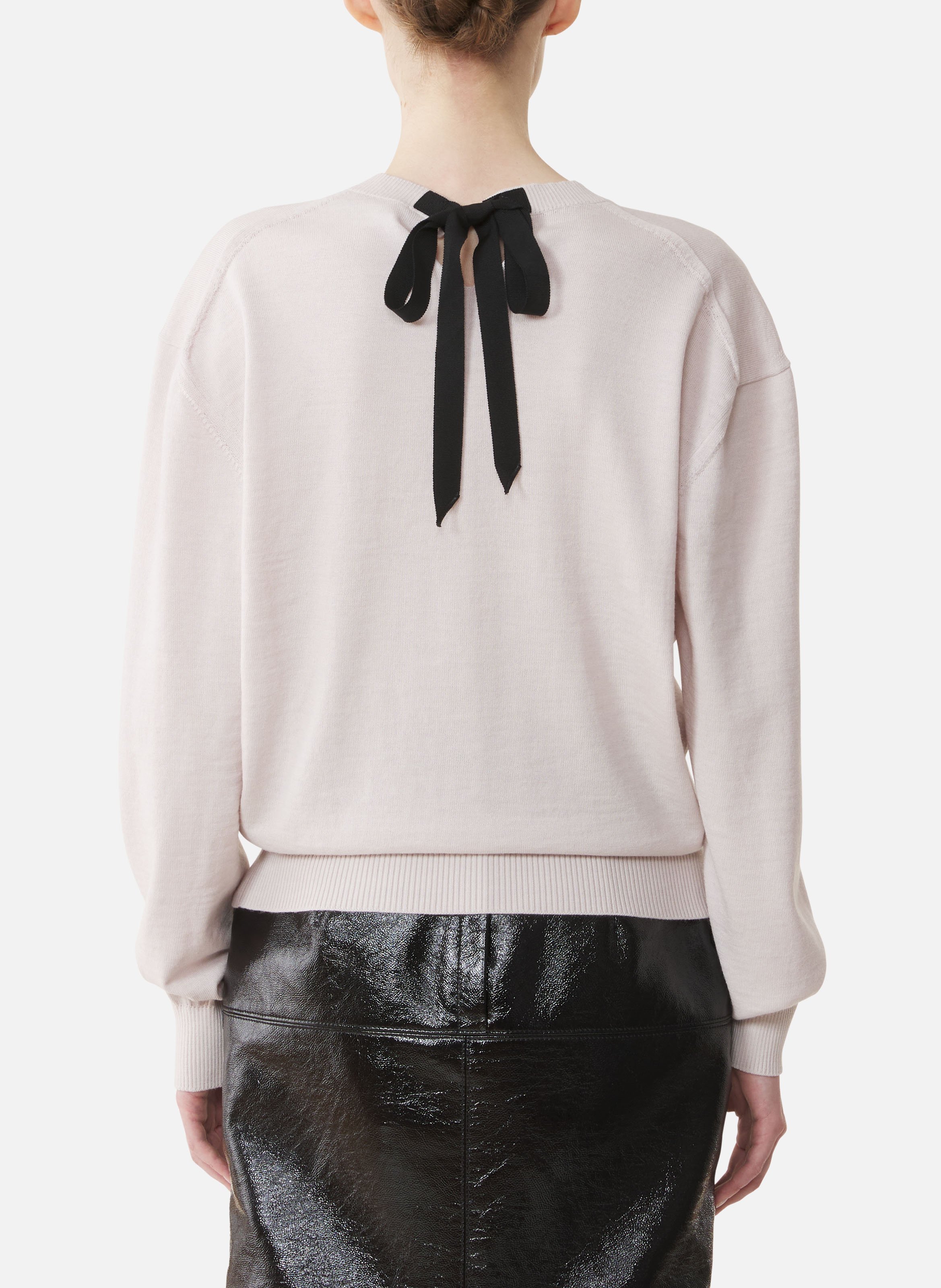 Pull col v détail gros grain en mérinos LANVIN Blanc