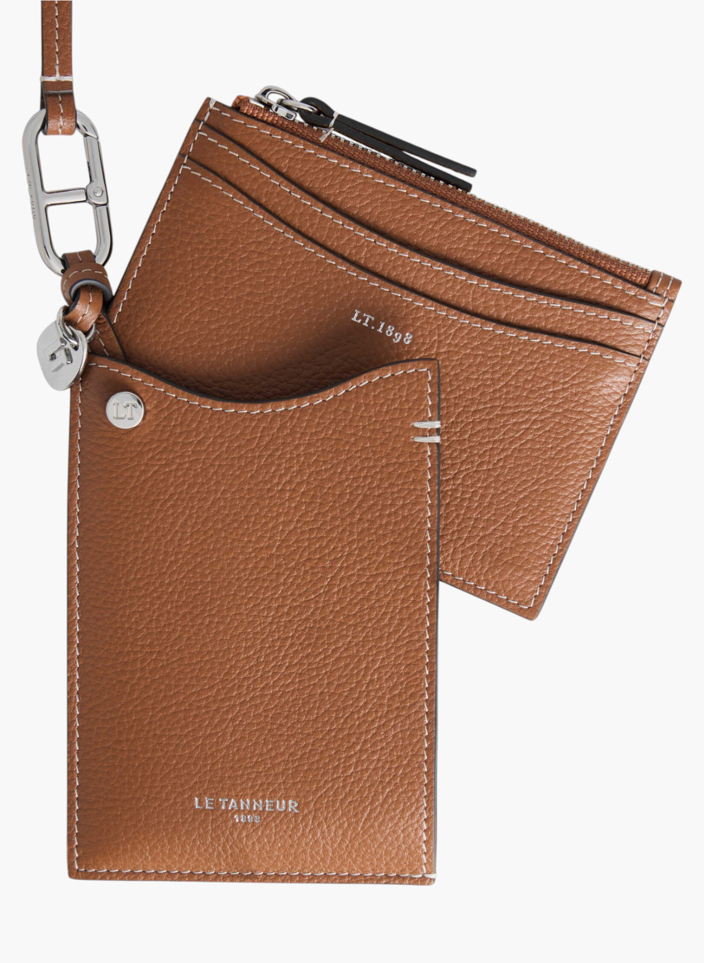 Porte-cartes ingénieux charms en cuir grainé LE TANNEUR Marron