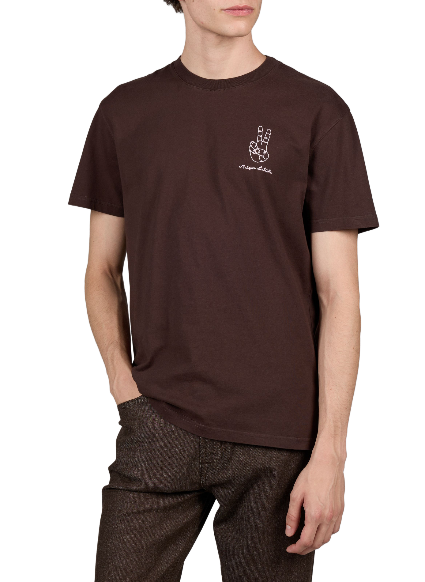 Tee-shirt brodé en coton MAISON LABICHE Marron