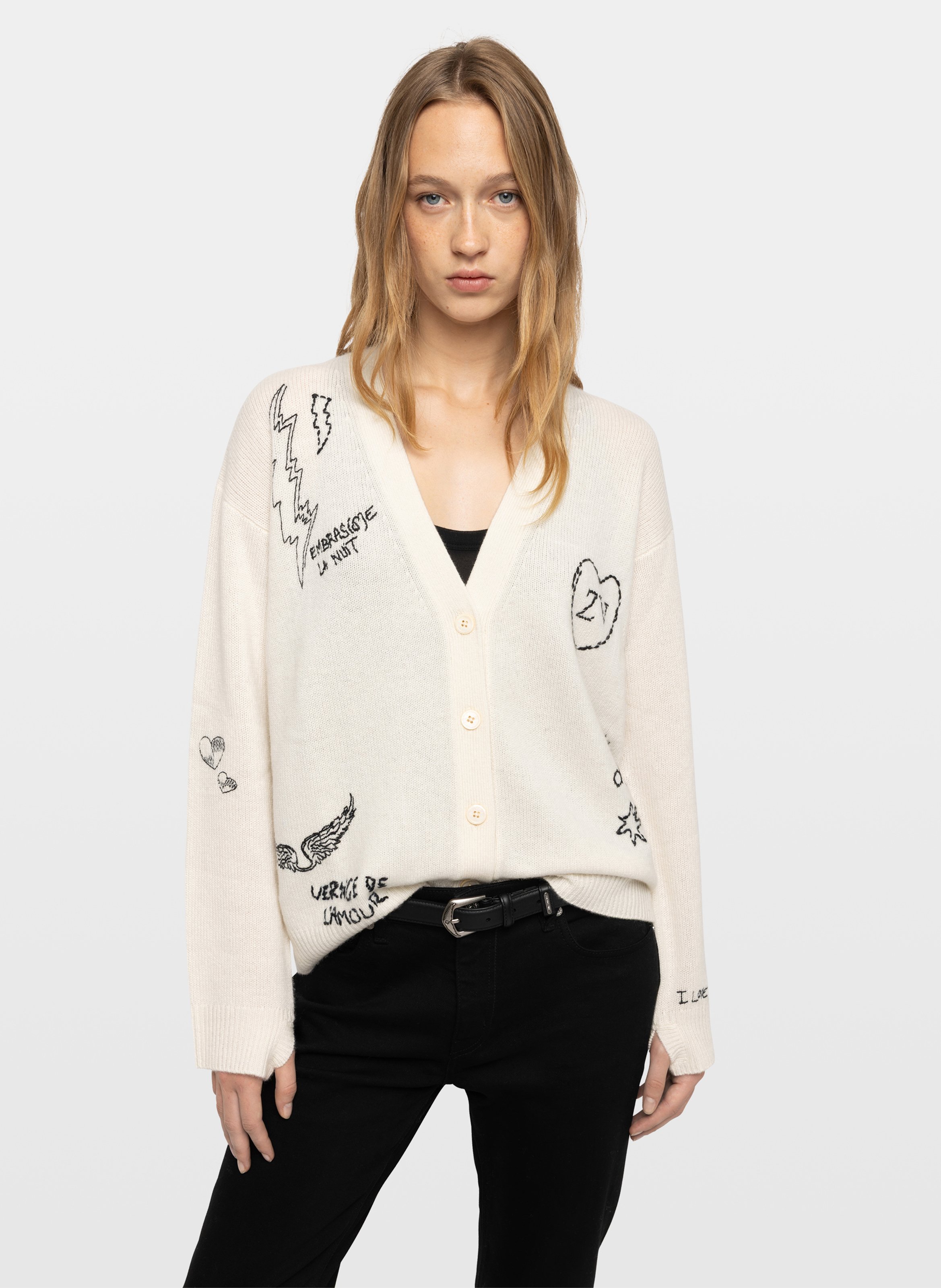 Cardigan ample à motifs brodés en cachemire mirkaz ZADIG&VOLTAIRE Beige