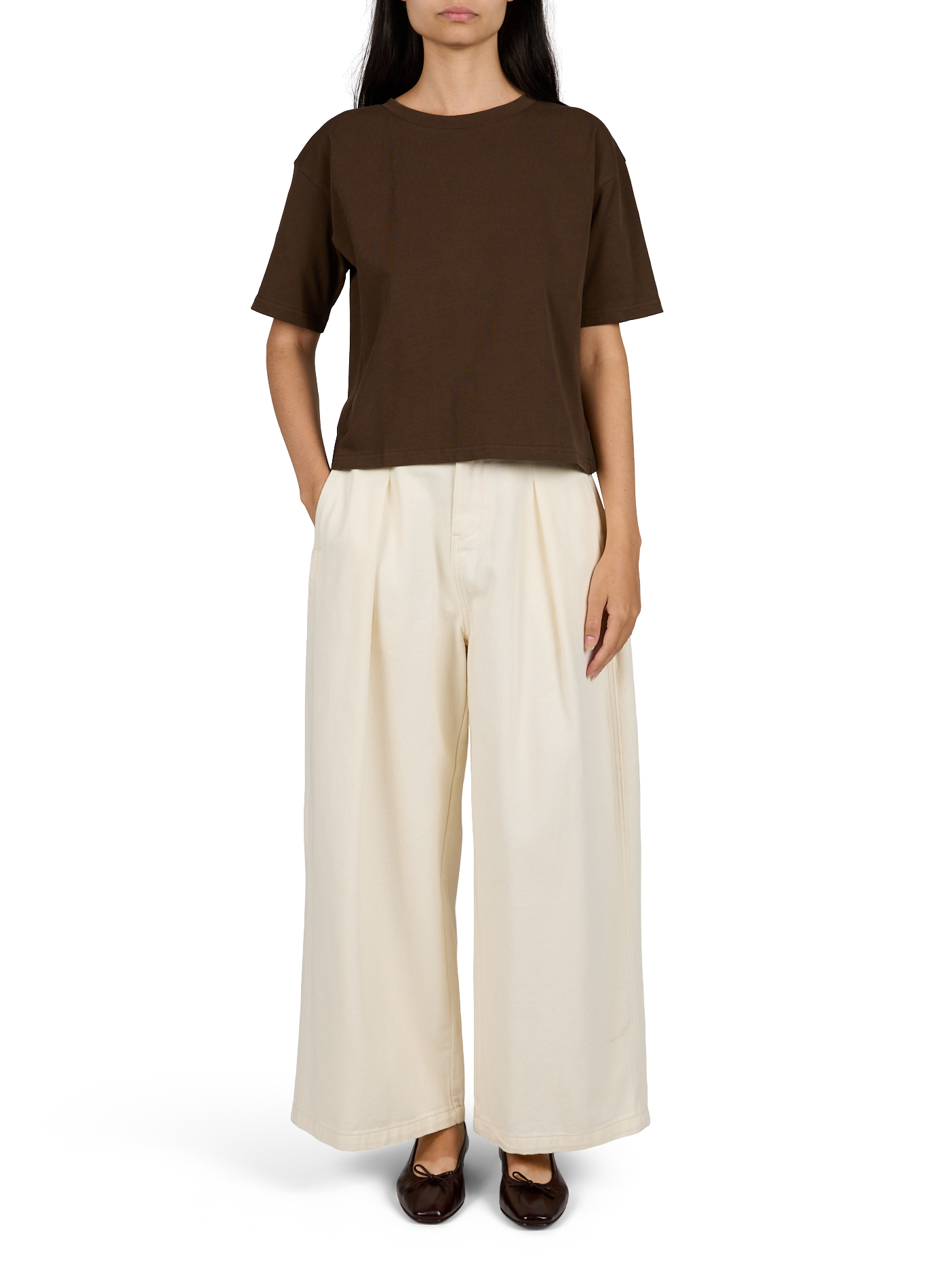 Hohe Taille Baumwolljeans in großem Schnitt SUNCOO Beige