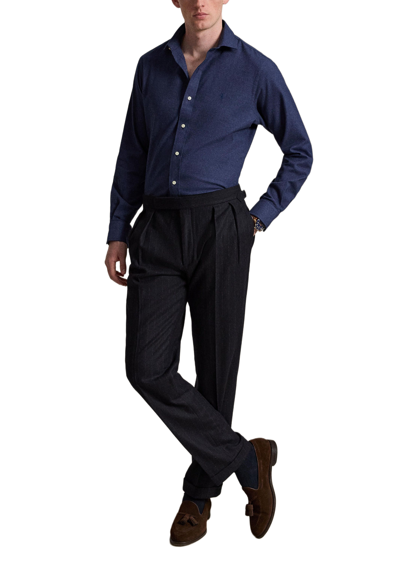 Chemise droite en coton mélangé POLO RALPH LAUREN Bleu