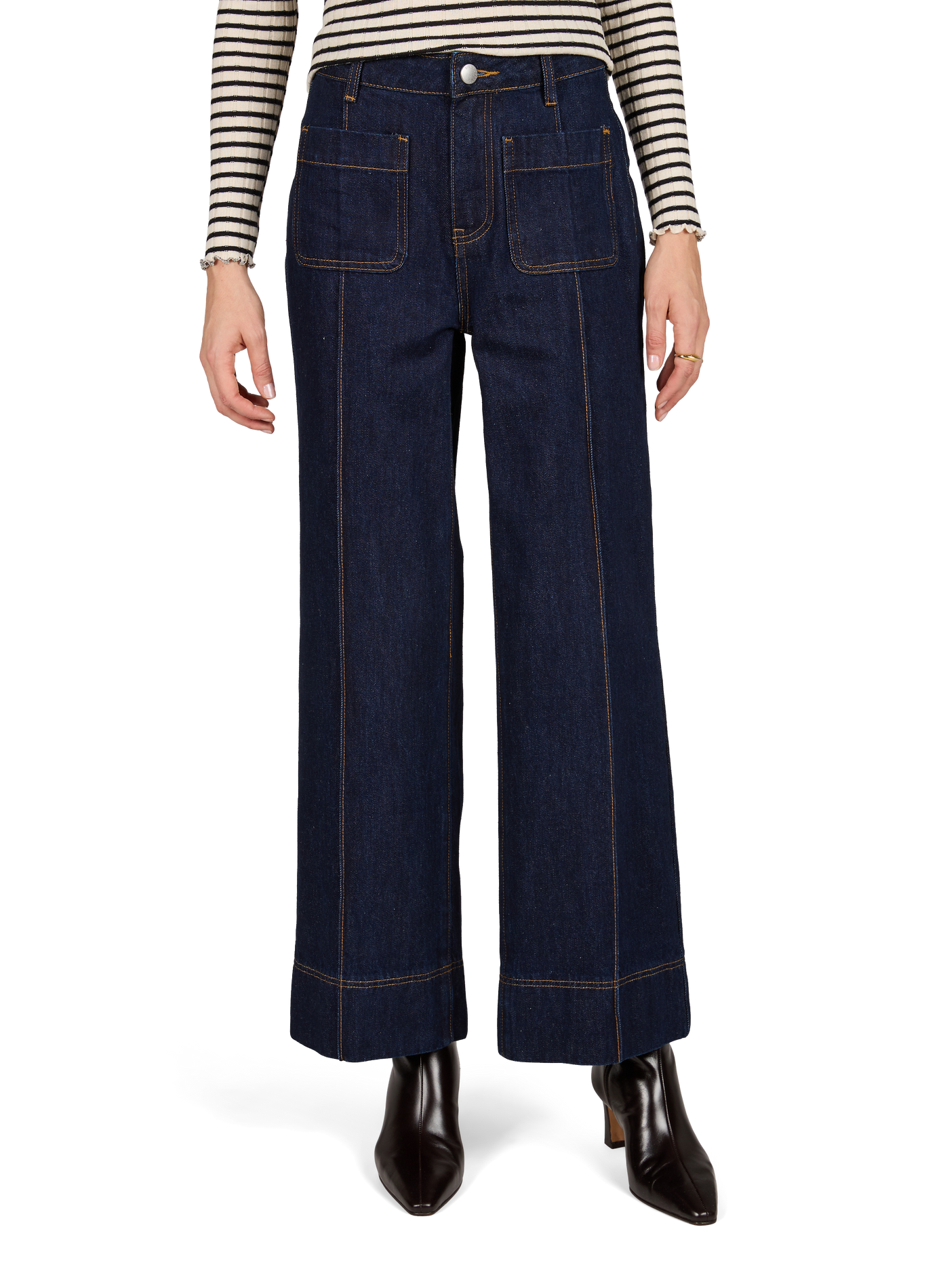 High-waisted cotton flare jeans by Rick. SUNCOO Blue