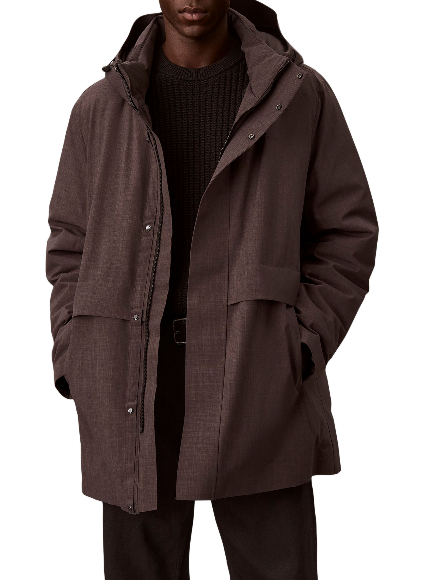 Parka mi-longue double col à capuche CALVIN KLEIN Gris