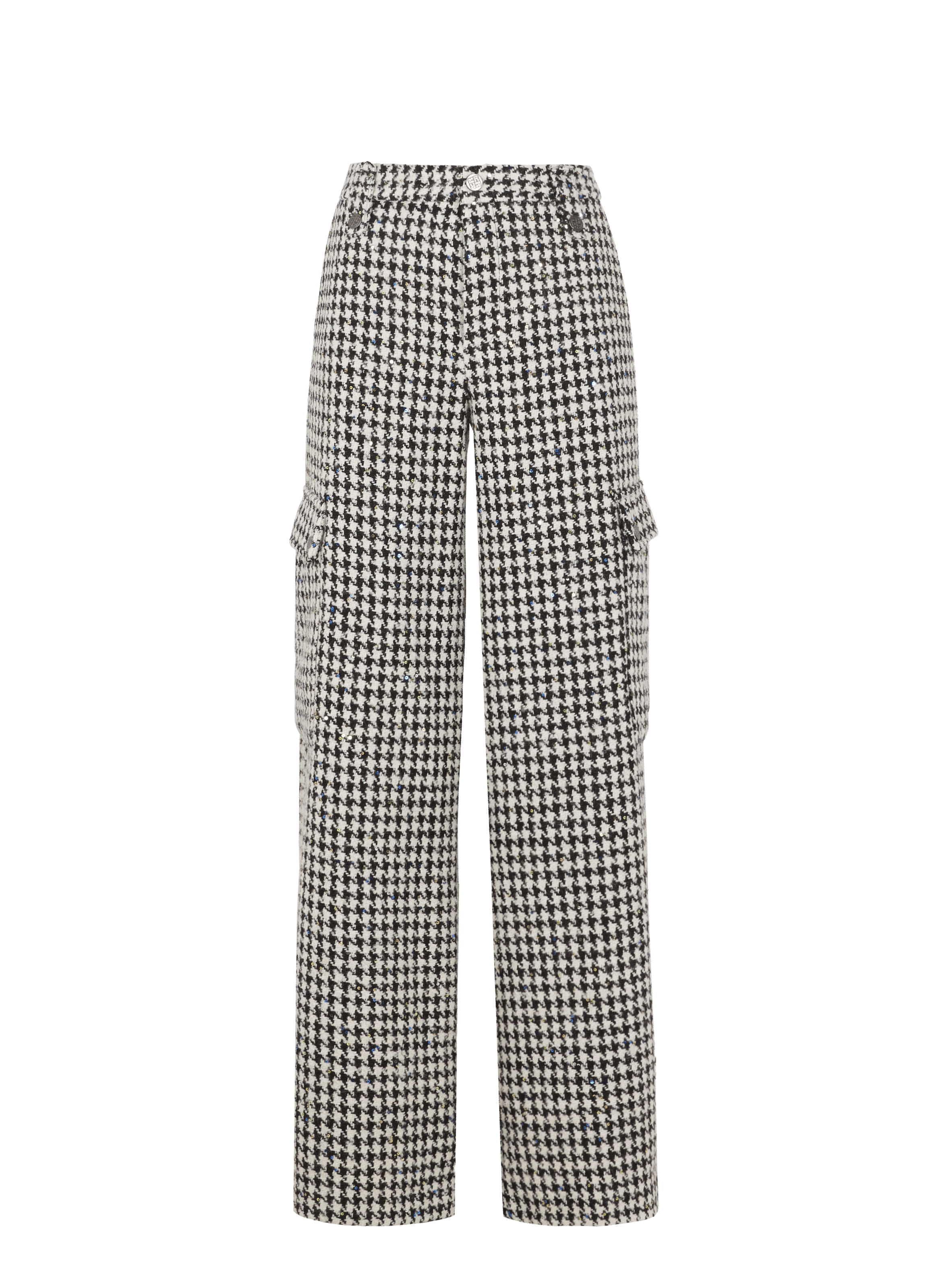 ROTATE Houndstooth and sequin virgin wool-blend wide-leg trousers Black