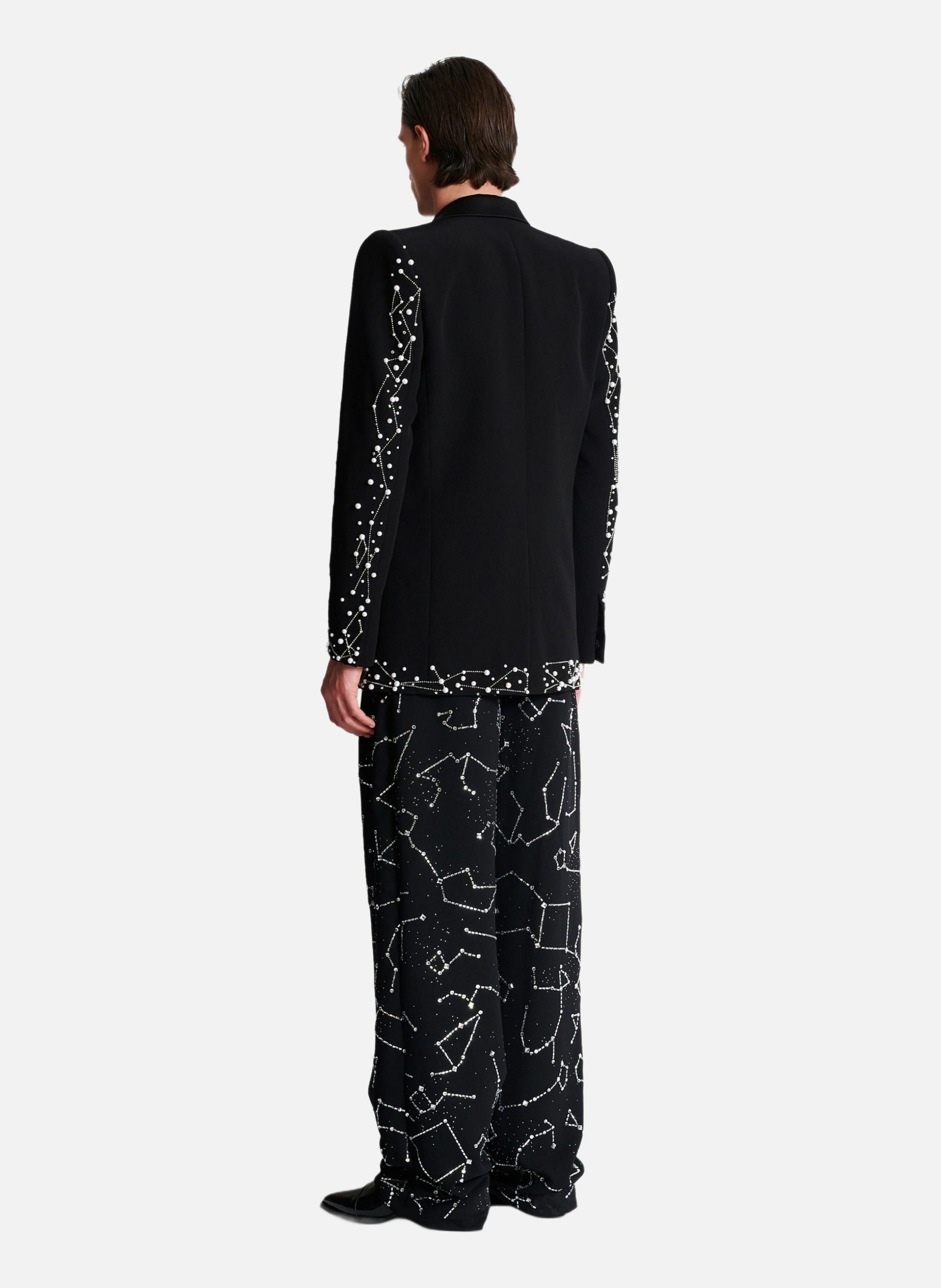 Veste 1 bouton brodée motif constellation BALMAIN Argent