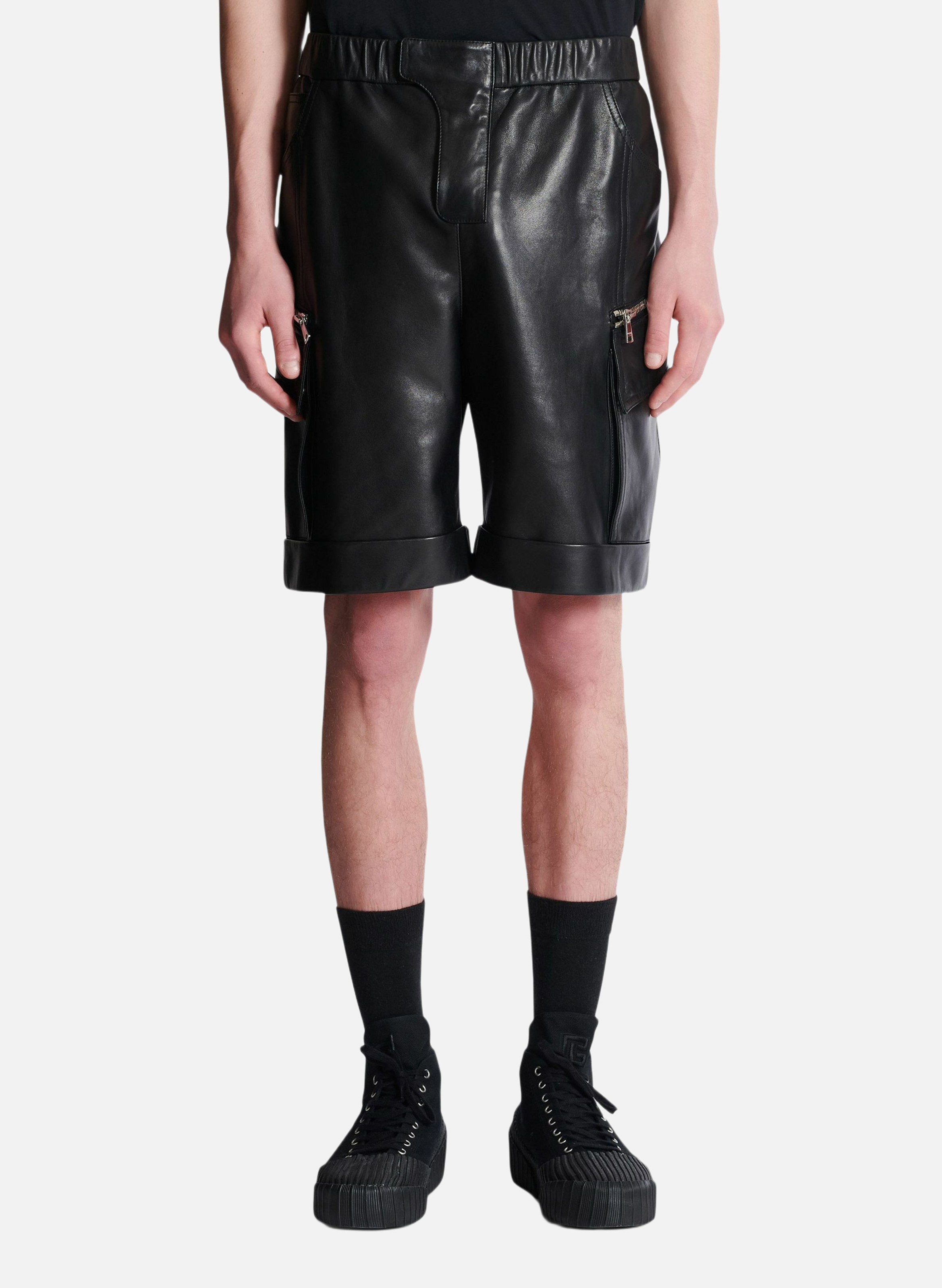 Bermuda cargo en cuir BALMAIN Noir