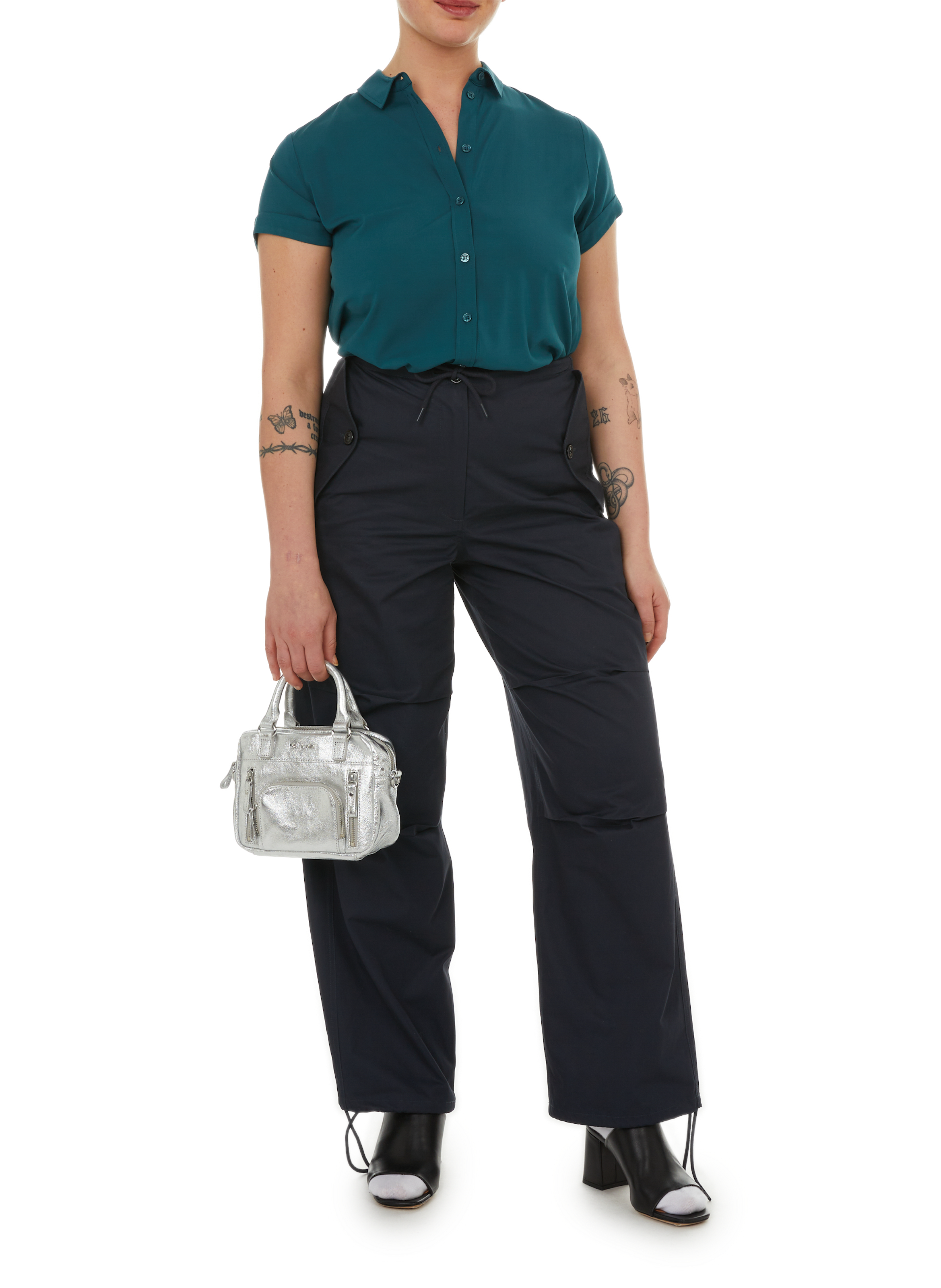 Pantalon large en coton Bleu