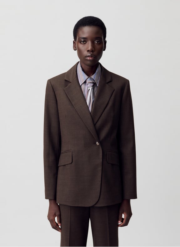 Veste tailleur droite unie en laine mélangée villagabis Marron by CLAUDIE PIERLOT CLAUDIE PIERLOT Veste tailleur droite unie en laine mélangée villagabis Marron