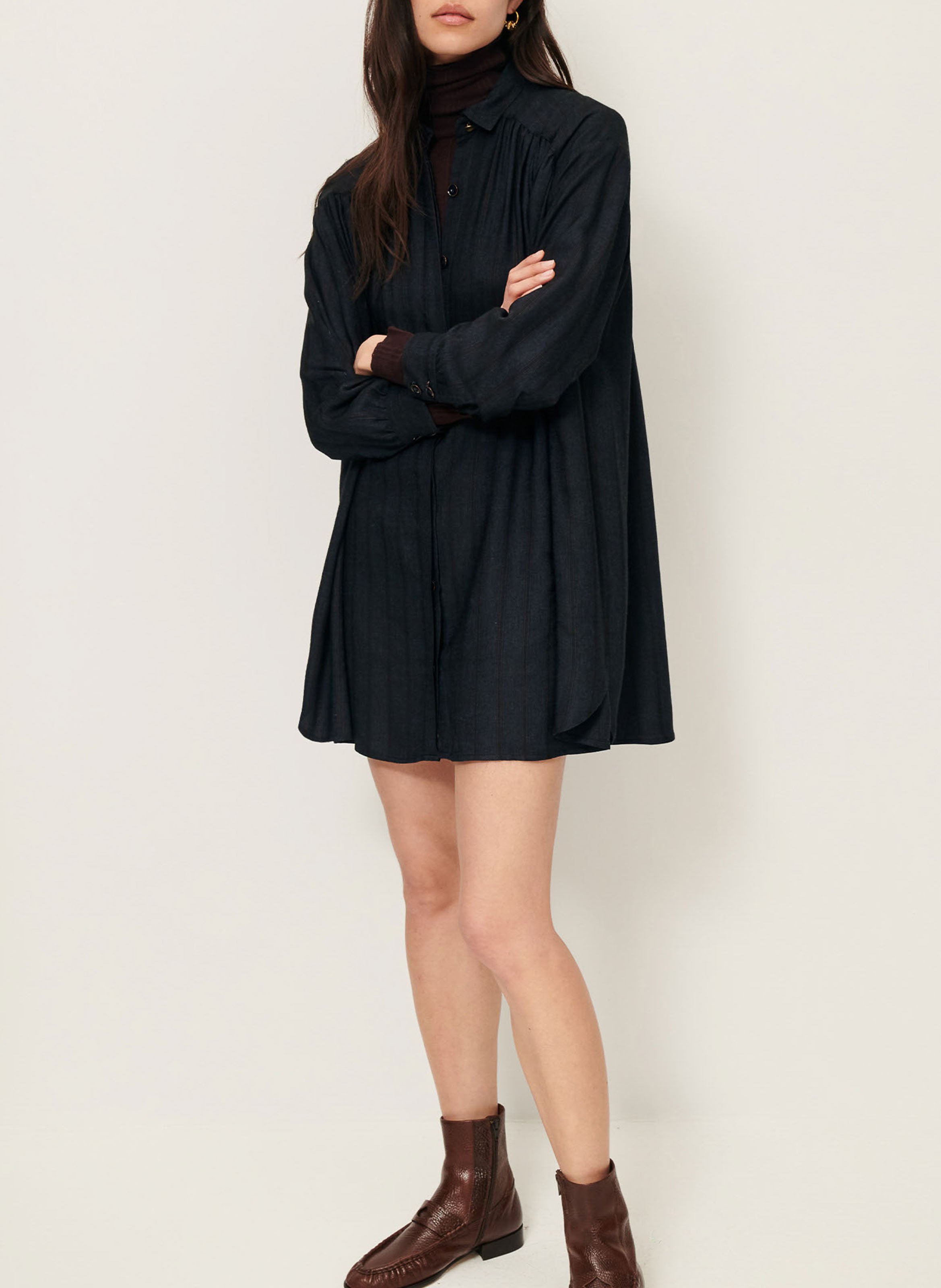 Robe chemisier froncée courte licali SESSUN Gris