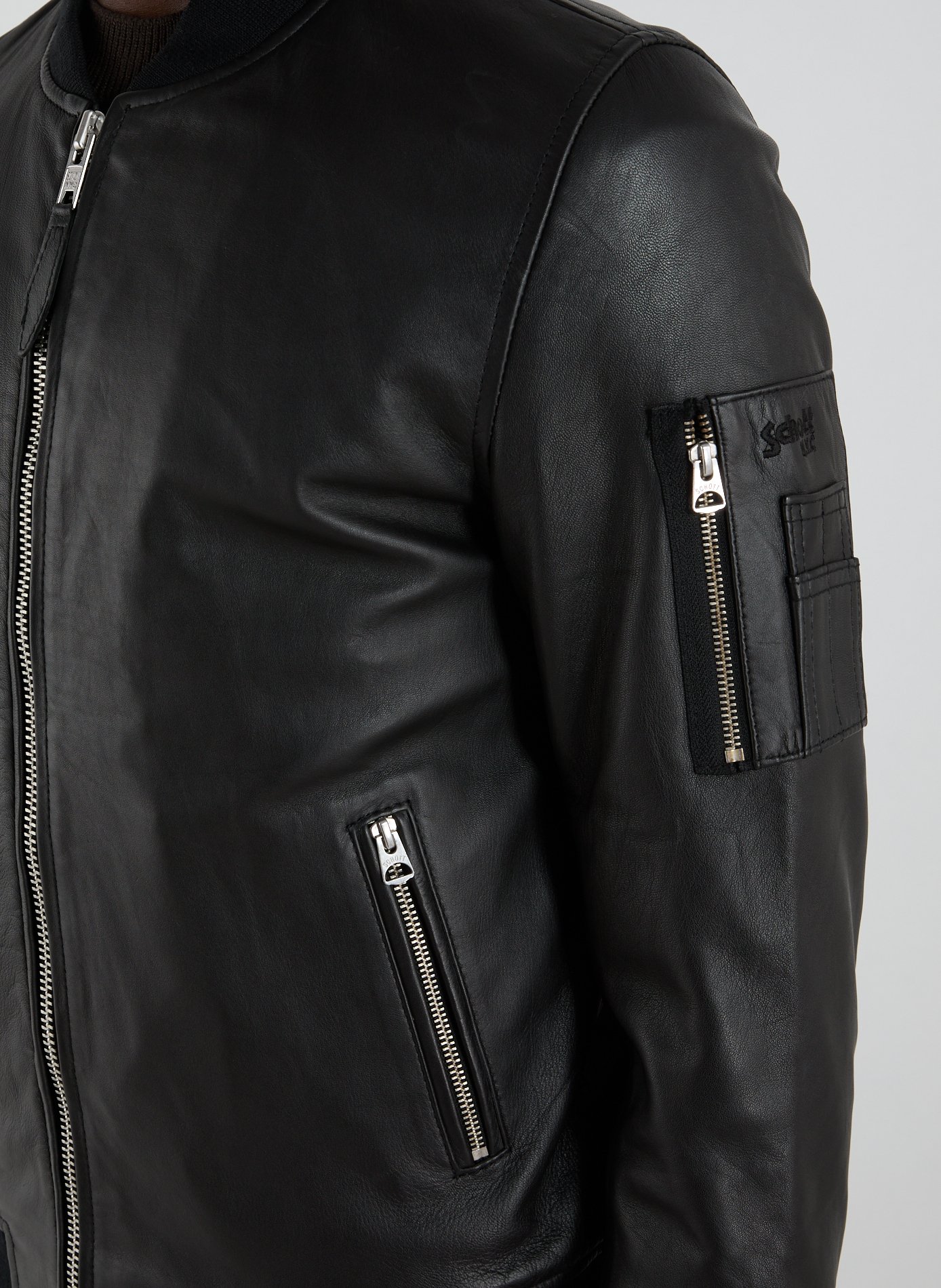 Veste droite en cuir d'agneau SCHOTT Noir