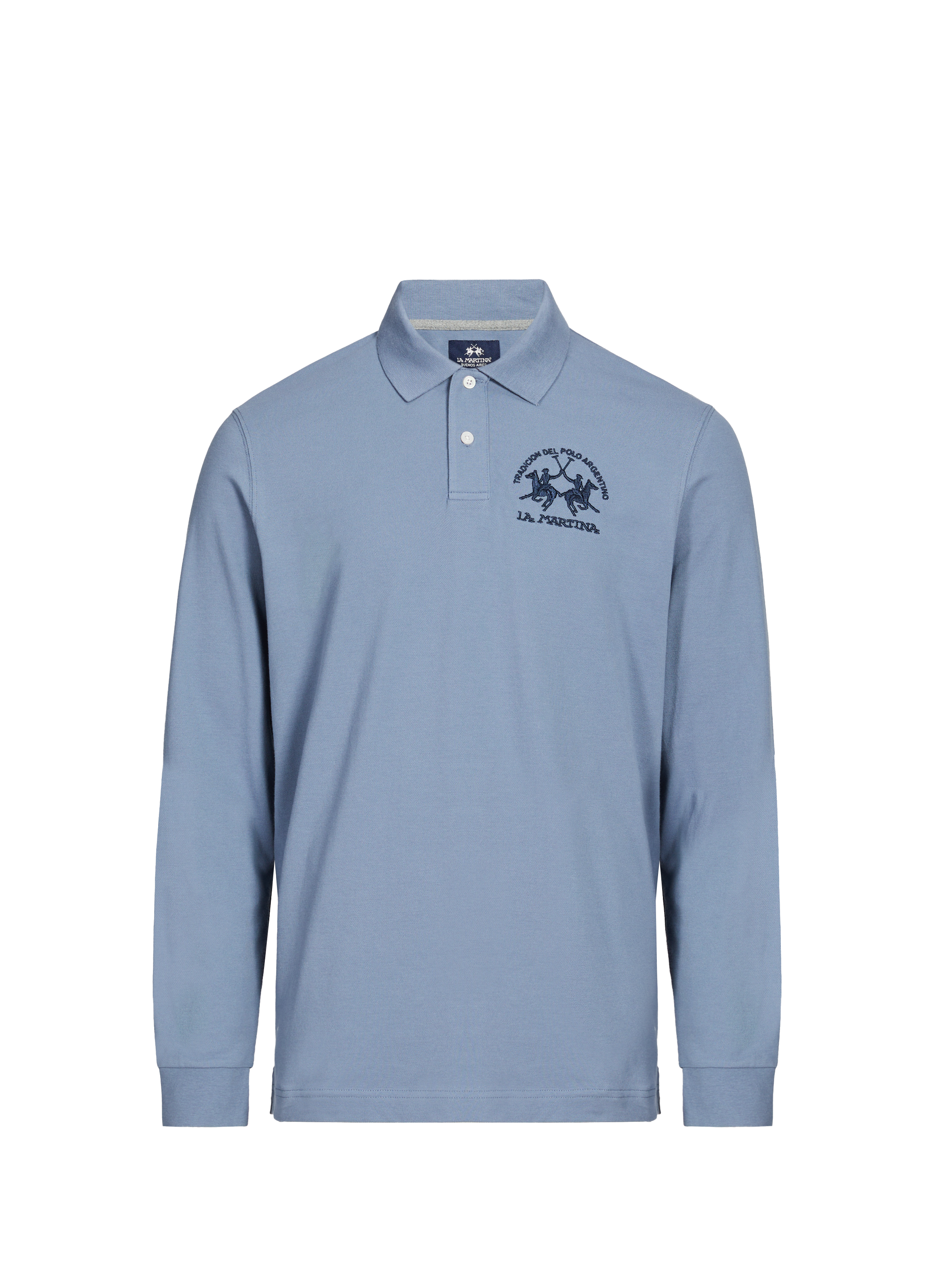 LA MARTINA Long-sleeved polo shirt in blended cotton Blue