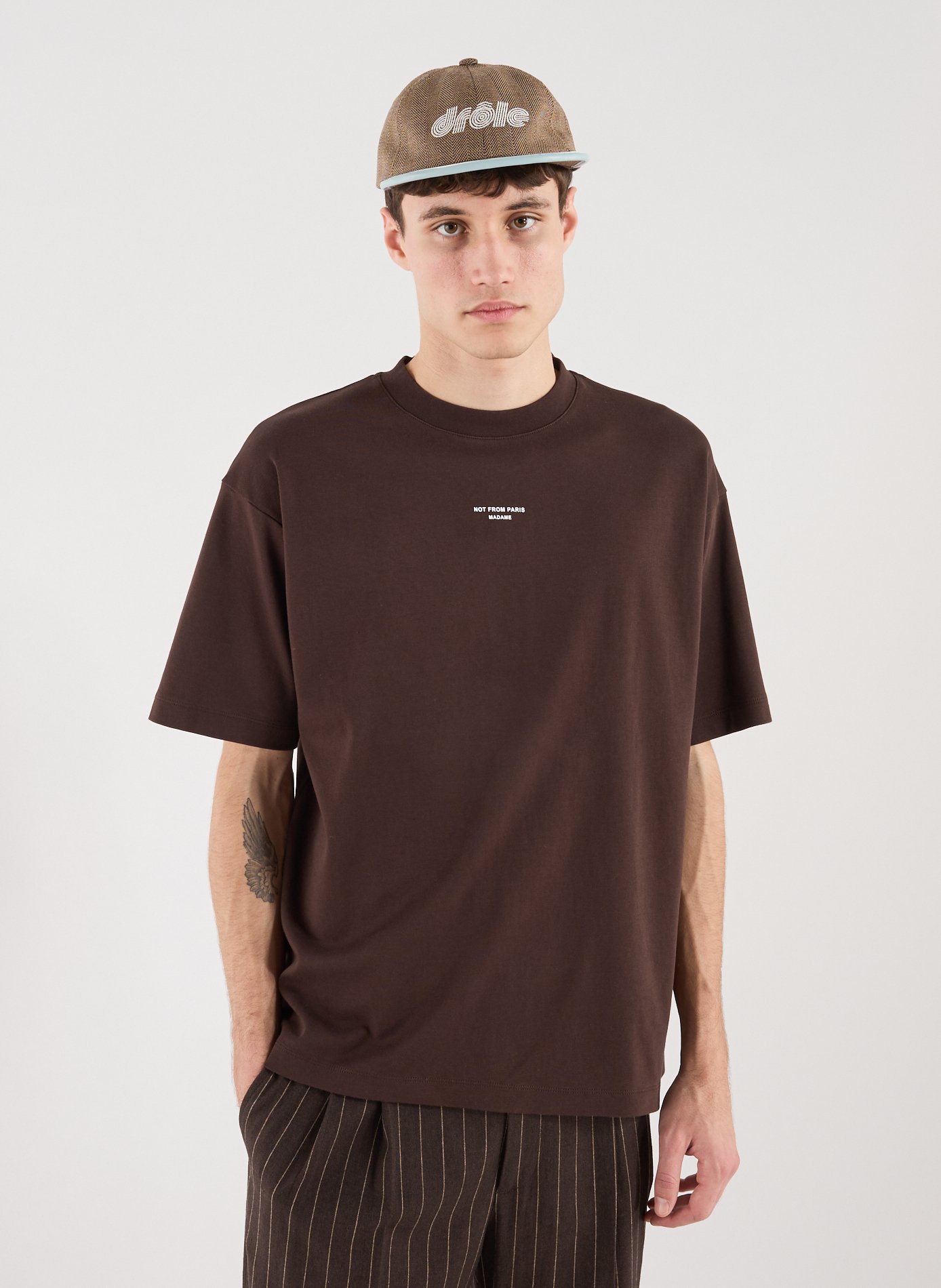 T-shirt with Cotton Slogan DROLE DE MONSIEUR Brown