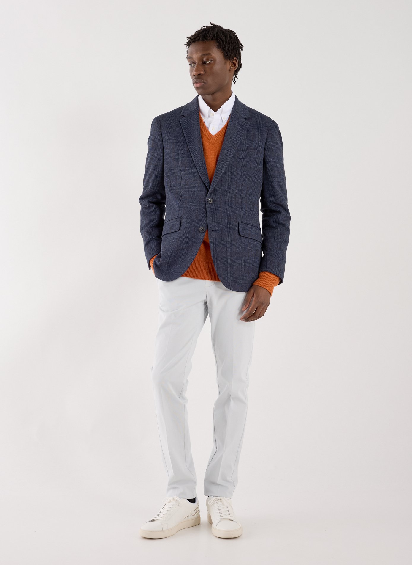 Fitted blazer with tailored collar in blended cotton HACKETT Blue