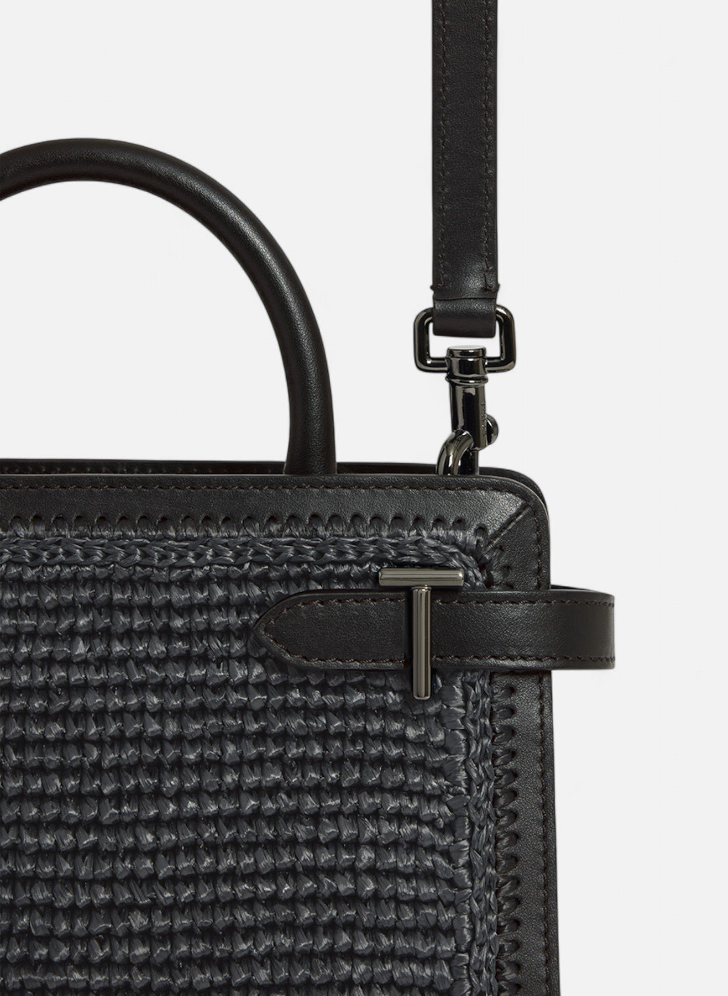 Petit sac à main emilie effet raphia et cuir lisse LE TANNEUR Noir