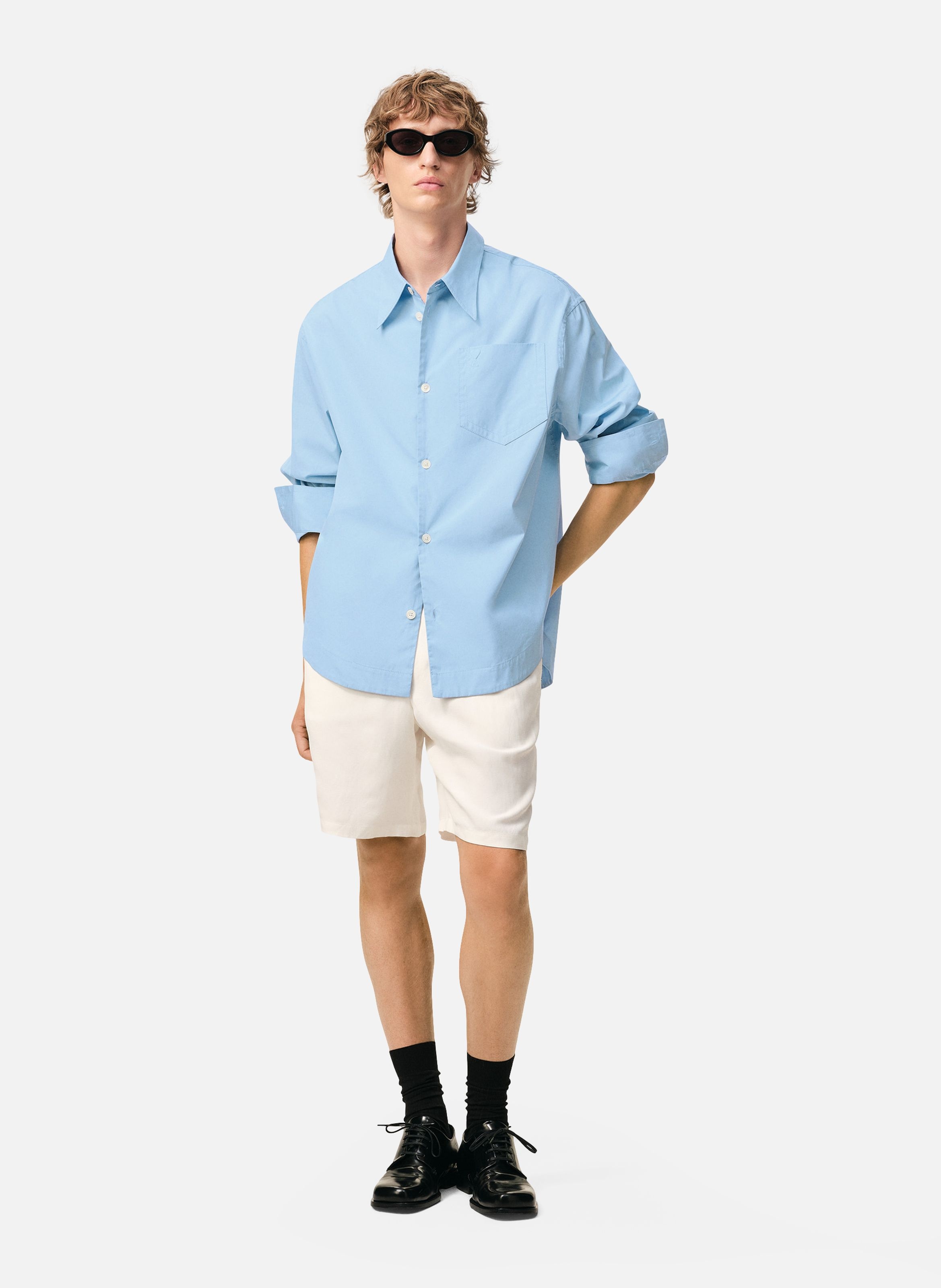 Chemise large col en pointe ami de coeur unisexe en coton AMI PARIS Bleu