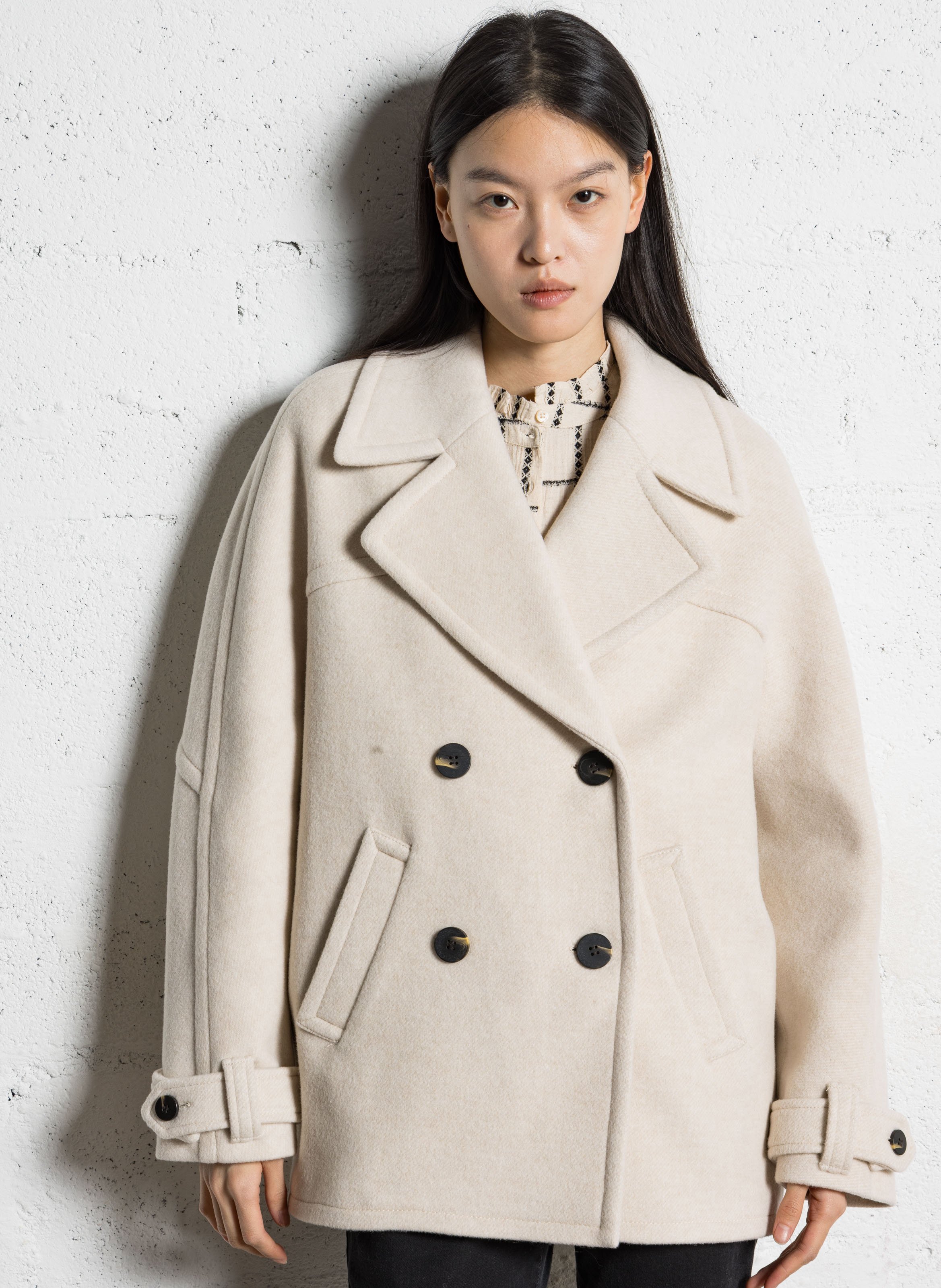 Manteau col tailleur en laine mélangée dean MAISON 123 Blanc