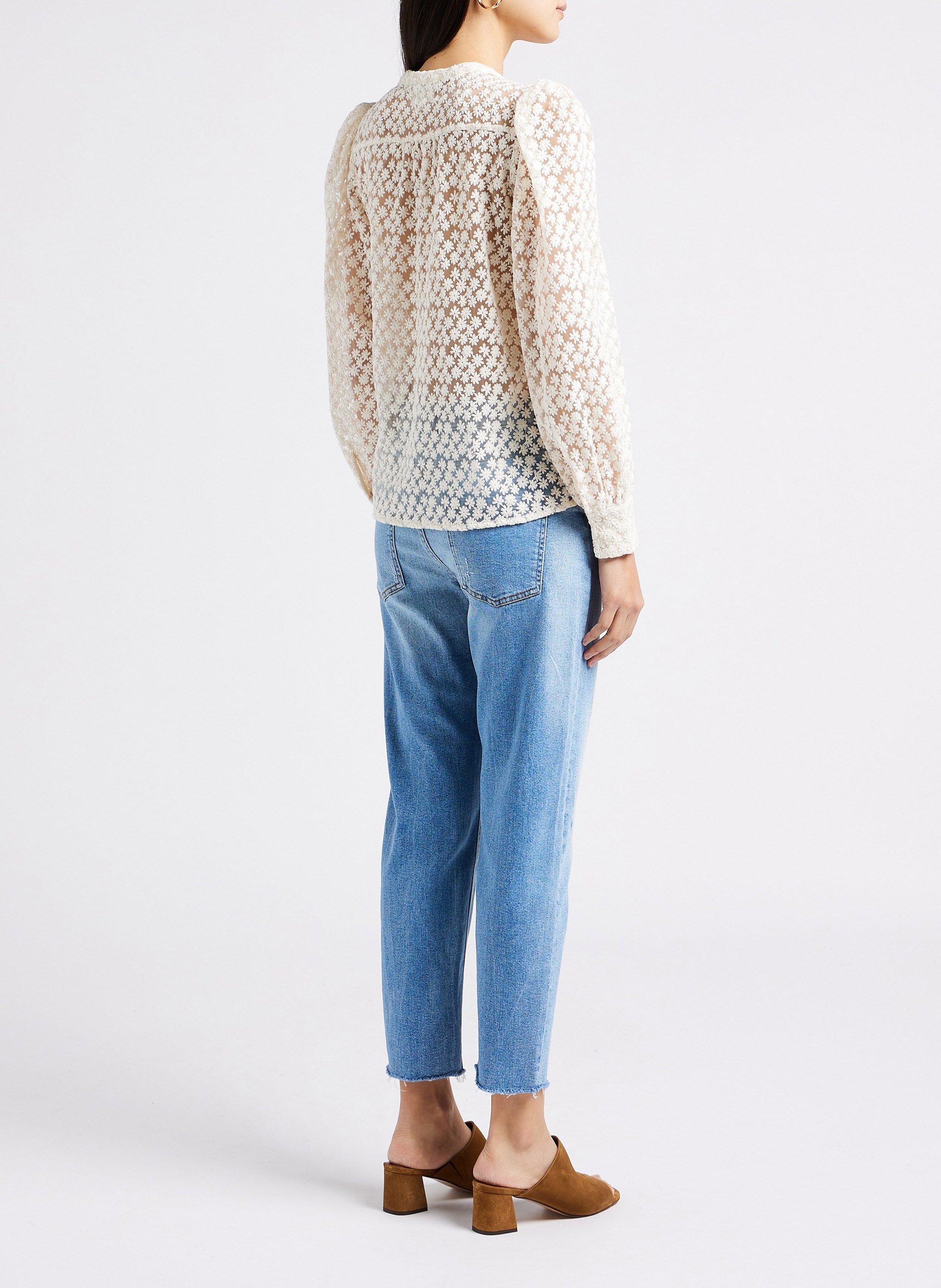 Chemisier col rond broderie florale camomille MAISON 123 Blanc