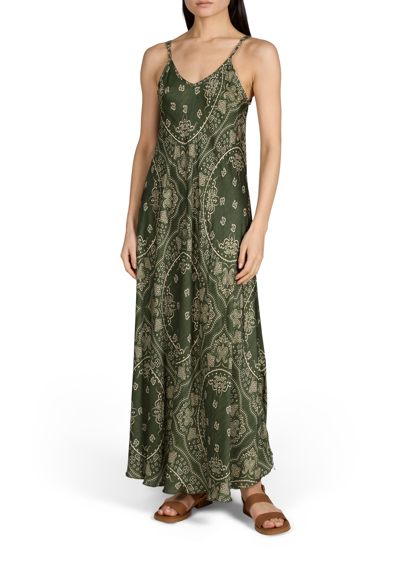 Flowy Buffalo dress with thin straps AOKYANOS Khaki