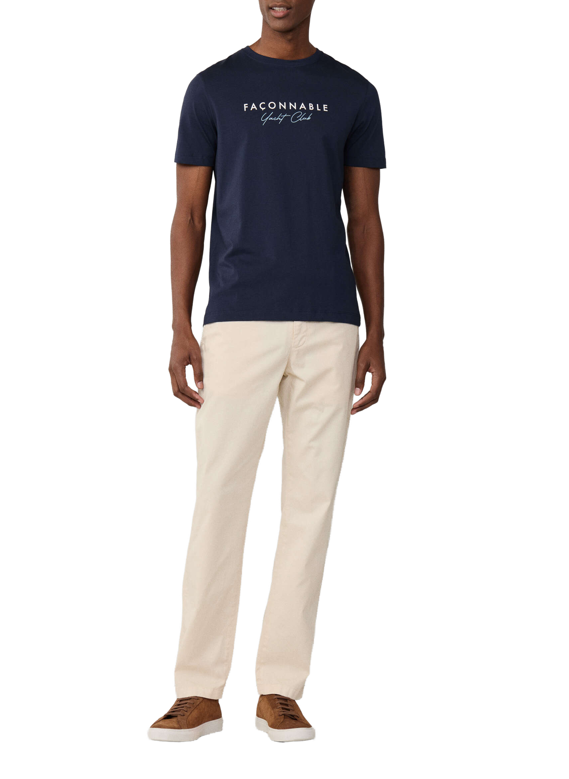 Round neck cotton brand t-shirt FACONNABLE Blue