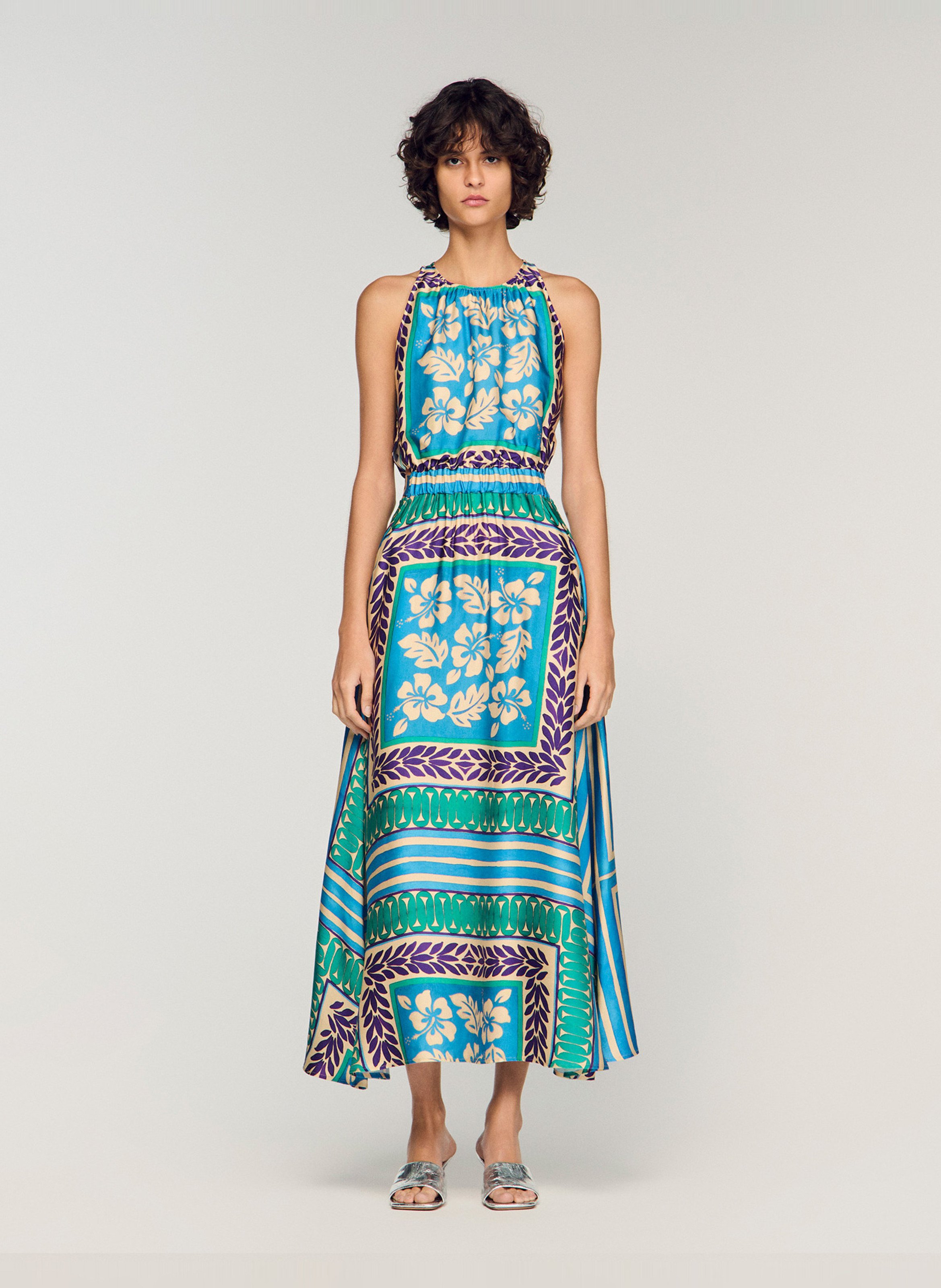 Robe midi imprimée col rond SANDRO Vert